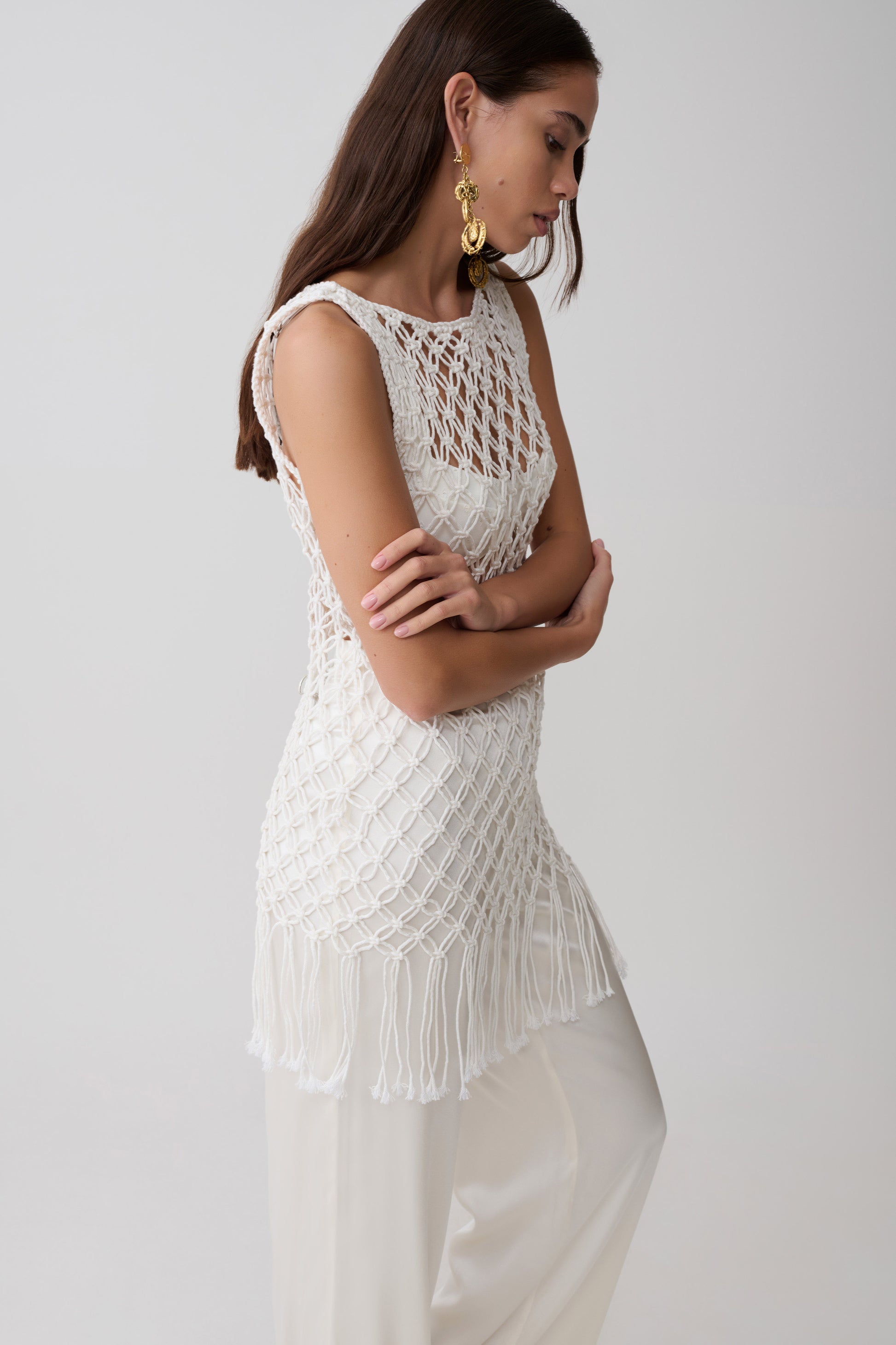 Devlin Macrame Tassel Mini Dress - Ivory #3