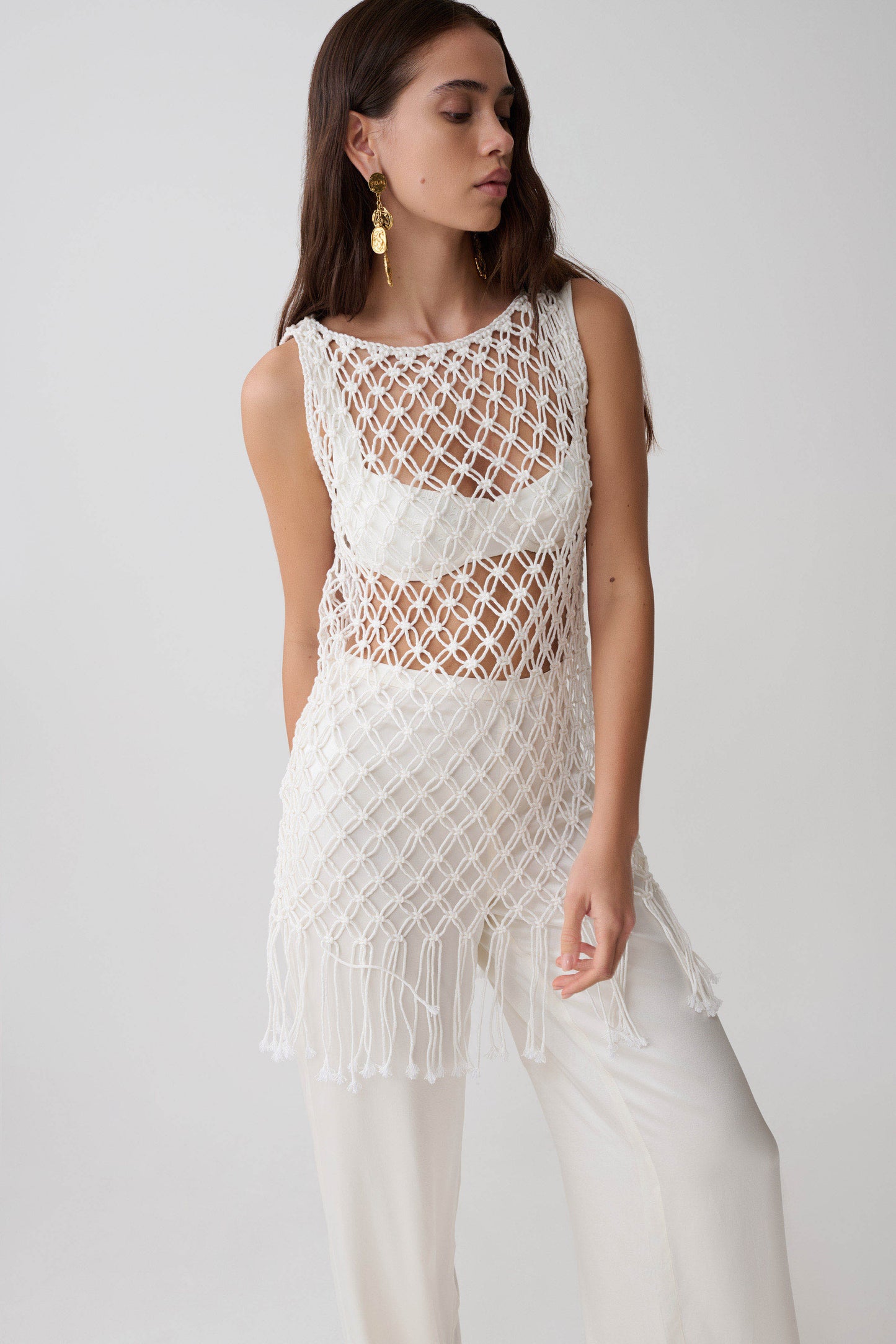 Devlin Macrame Tassel Mini Dress - Ivory
