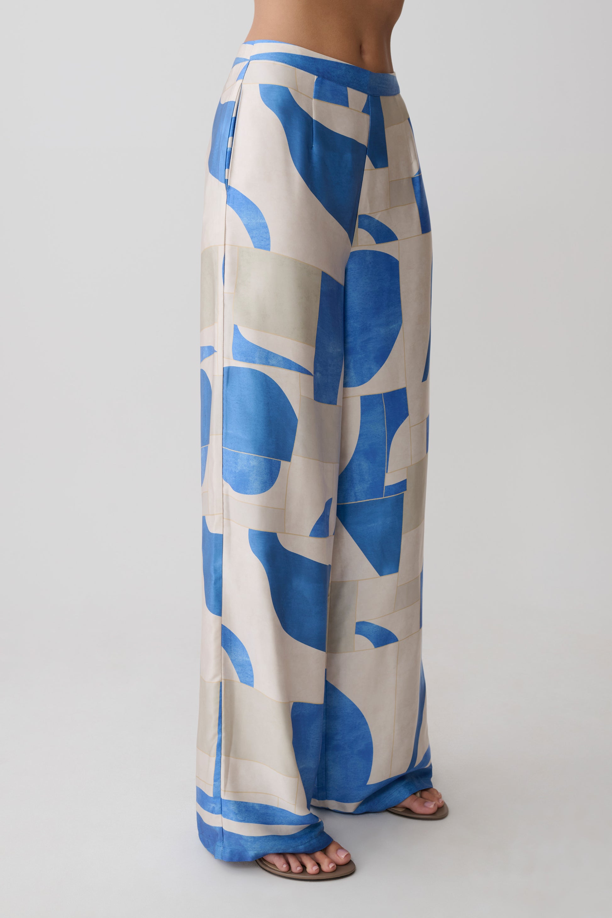Rachel Satin Straight Leg Pants - Blue Geo Tile Print #3