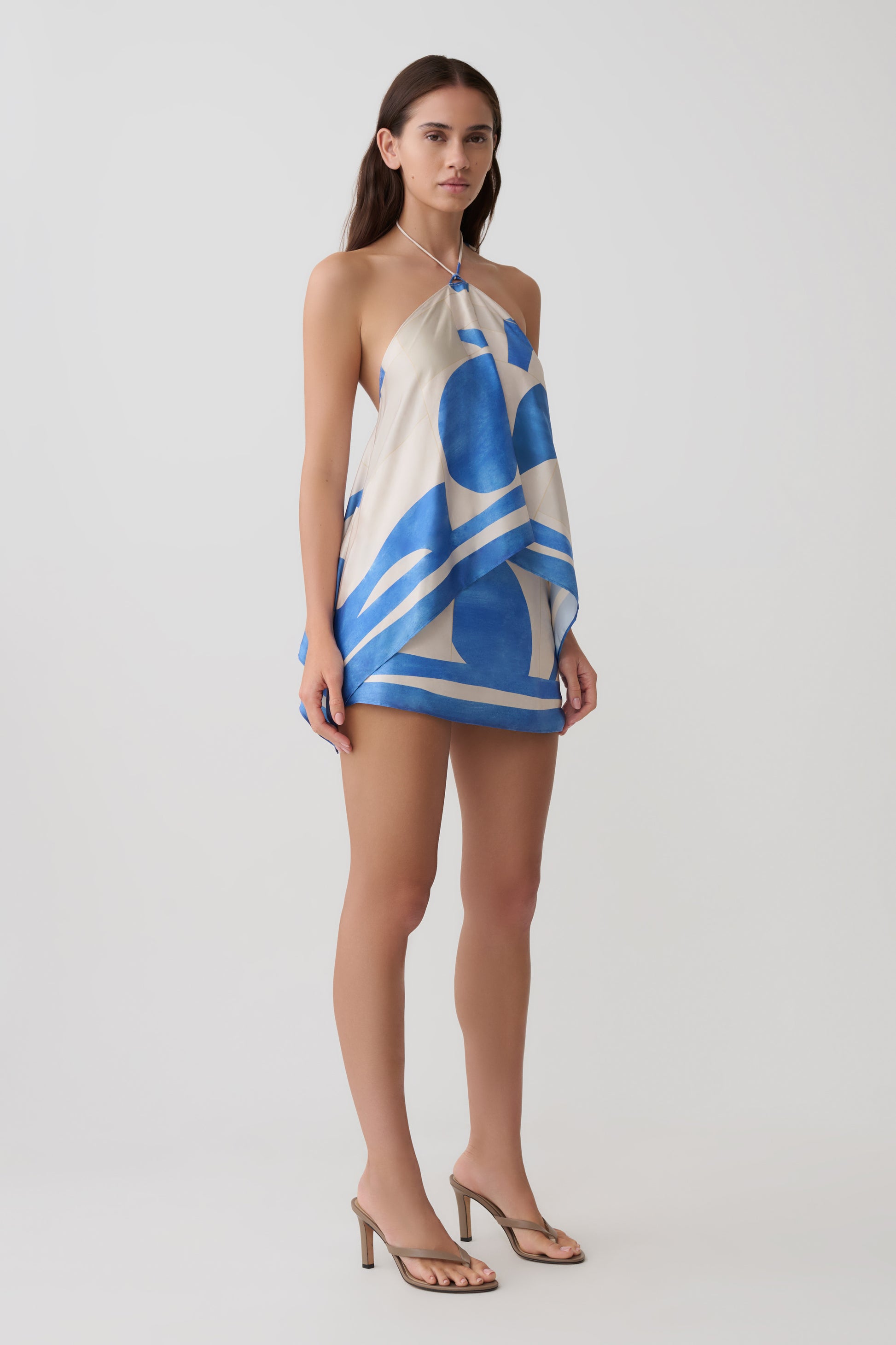 Adelaide Satin Mini Skirt - Blue Geo Tile Print #4