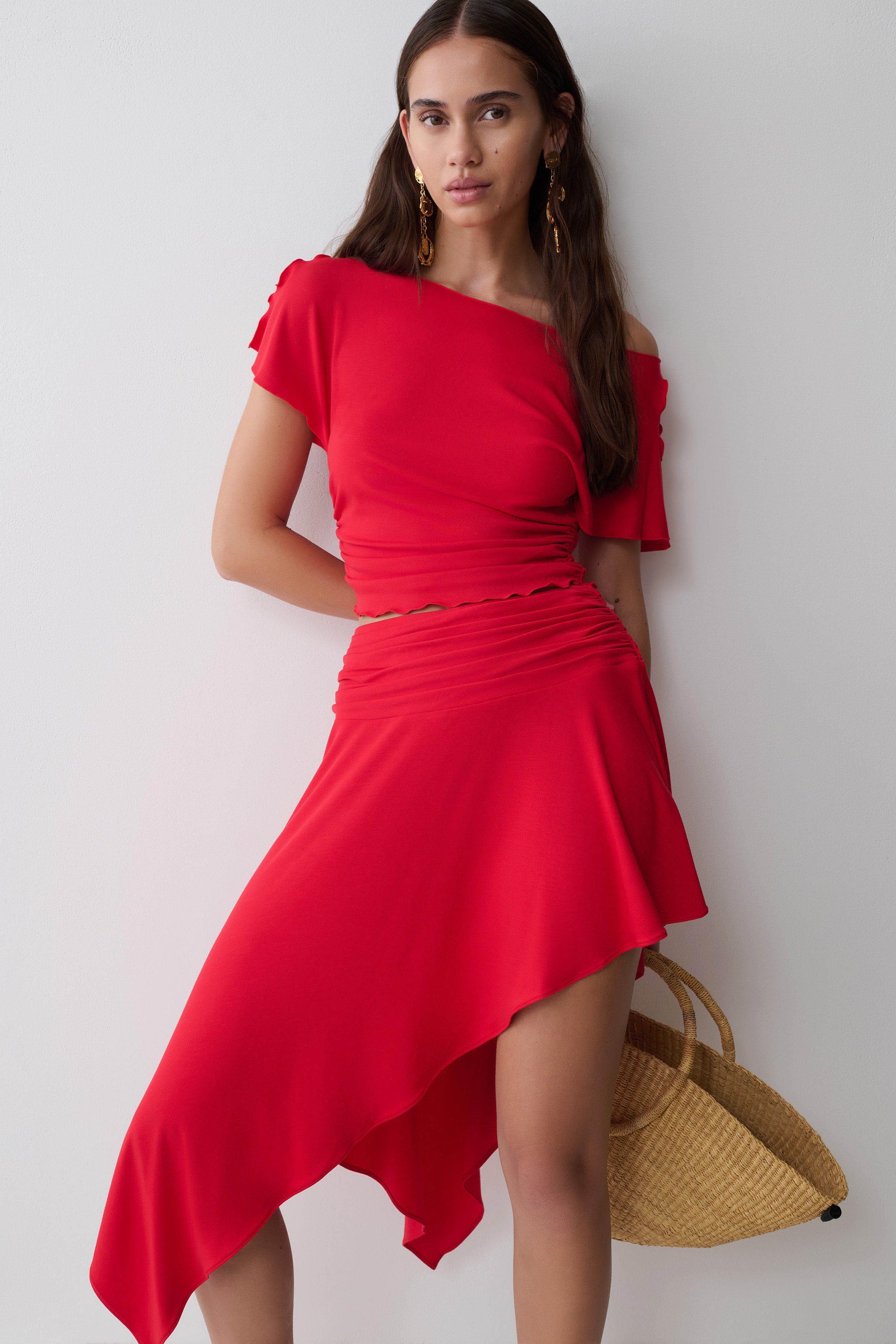 Talise Modal Hankie Midi Skirt - Red #3