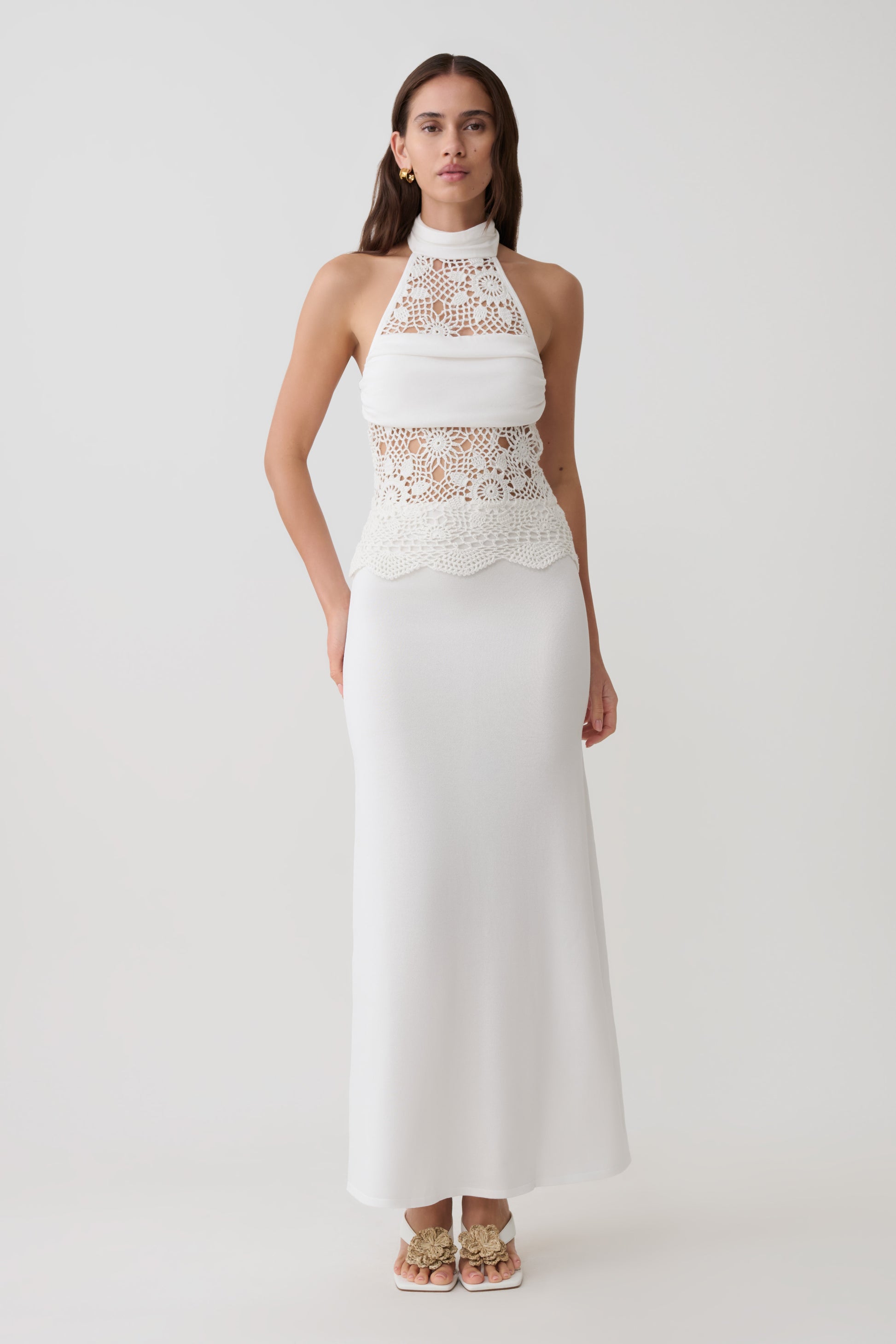 Tessie Knit & Crochet Maxi Dress - Ivory #4