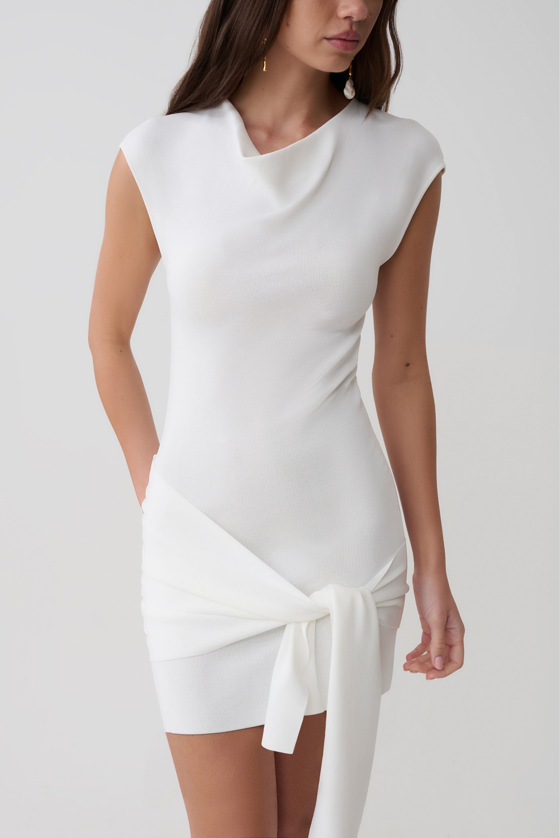 Freida Knit Mini Dress With Sash - Ivory #3