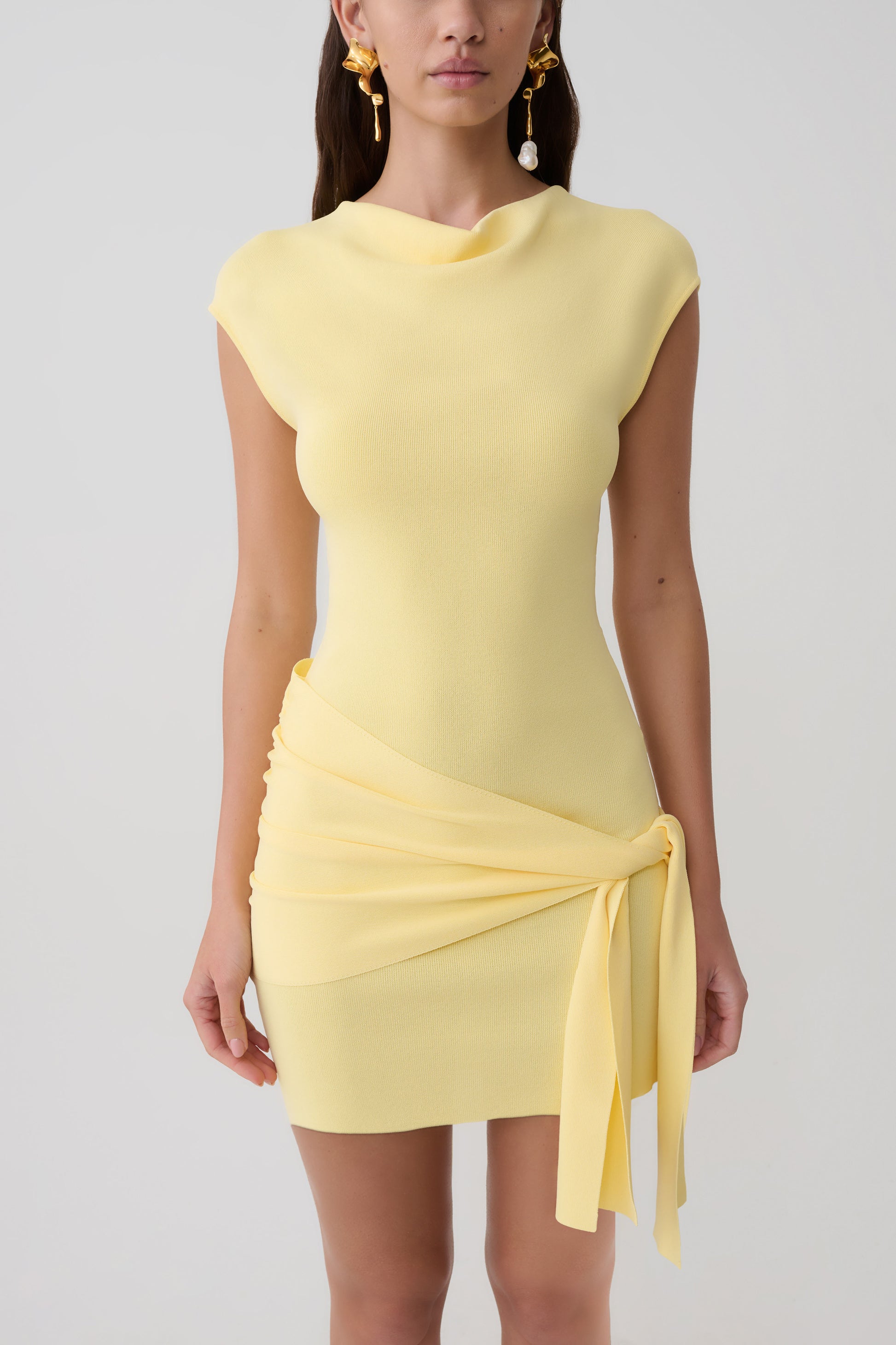 Freida Knit Mini Dress With Sash - Lemon #3