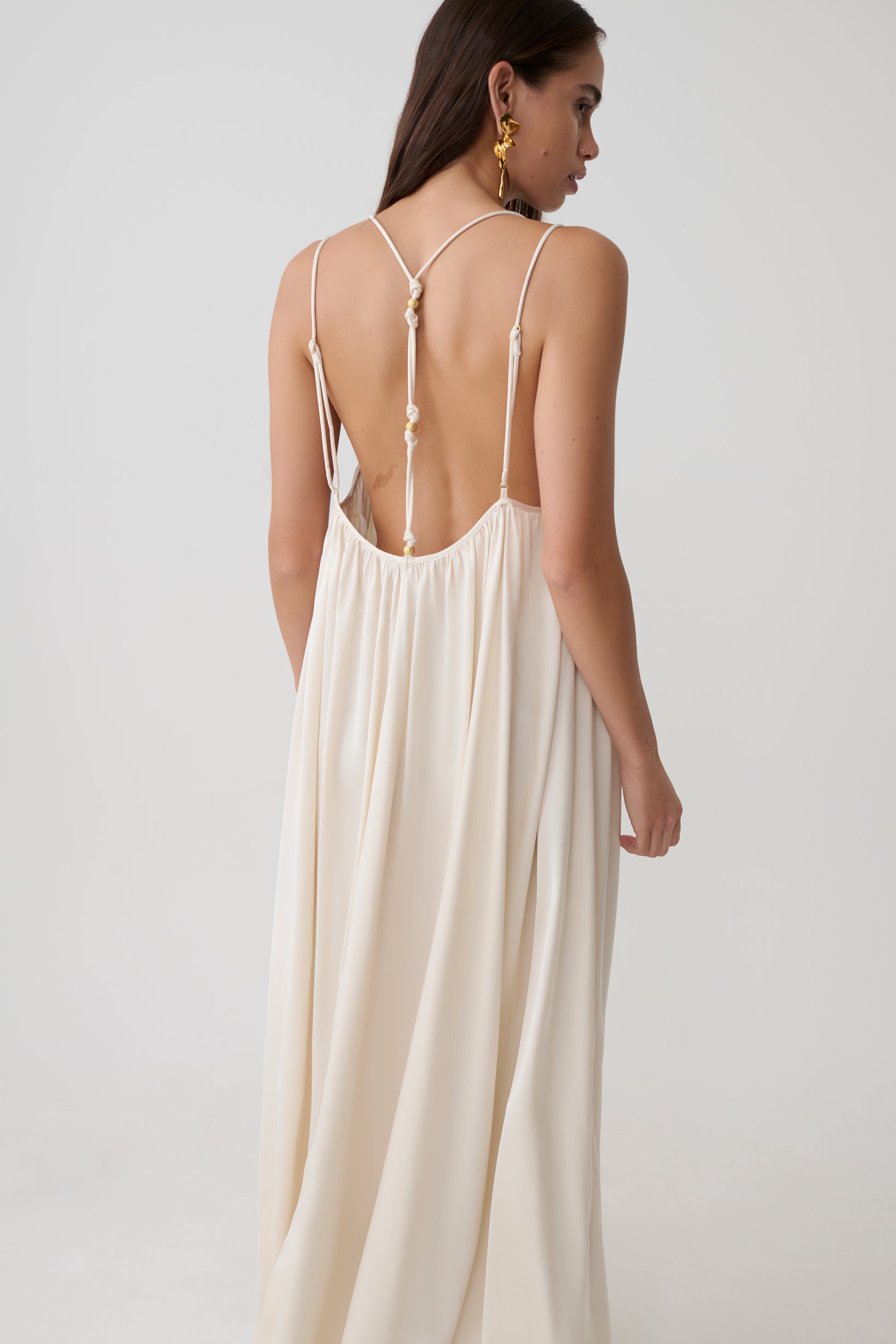 Adriana Satin Gathered Maxi Dress - Buttercream #6