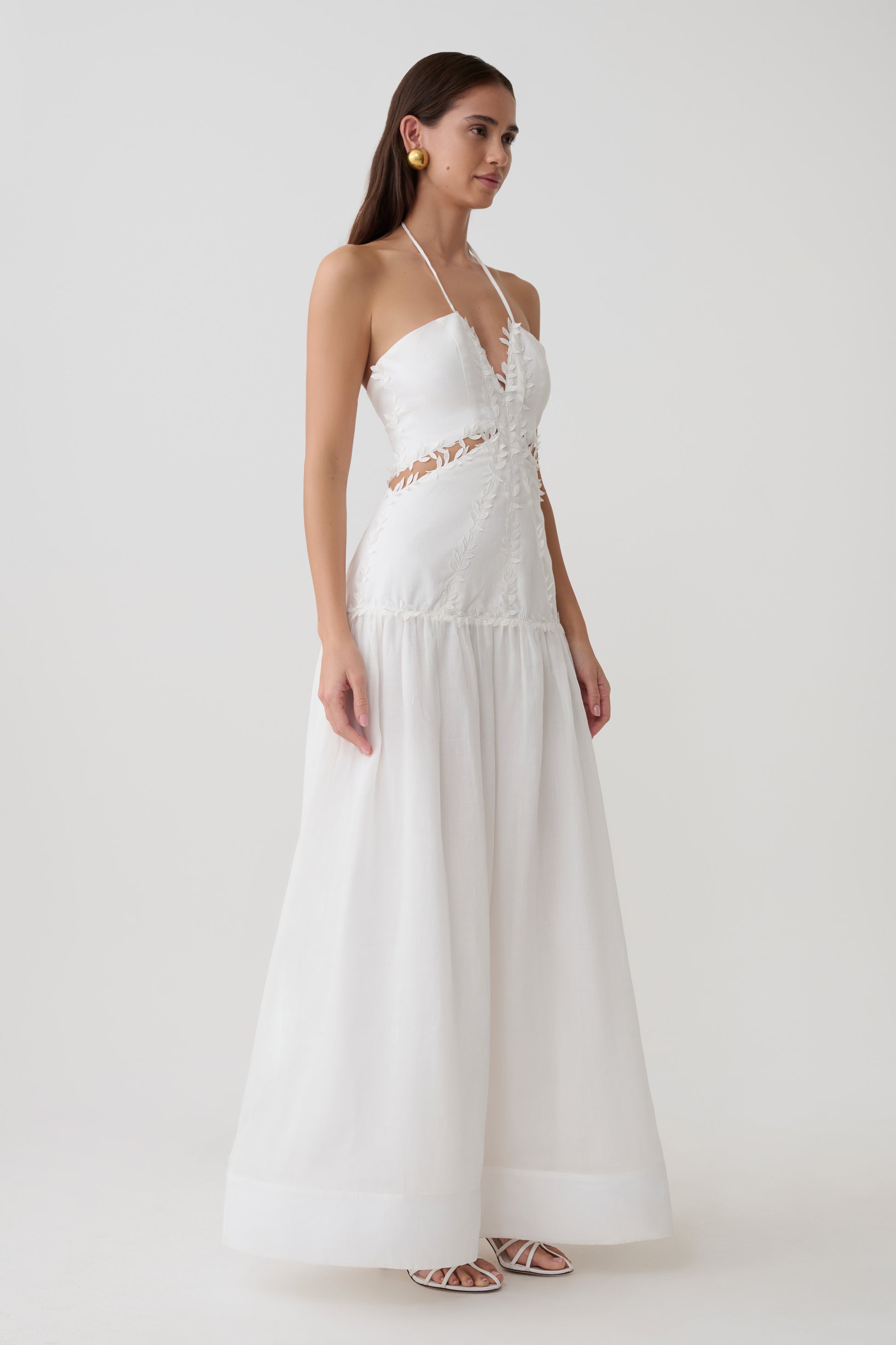 Fiona Linen Halter Maxi Dress - White #4