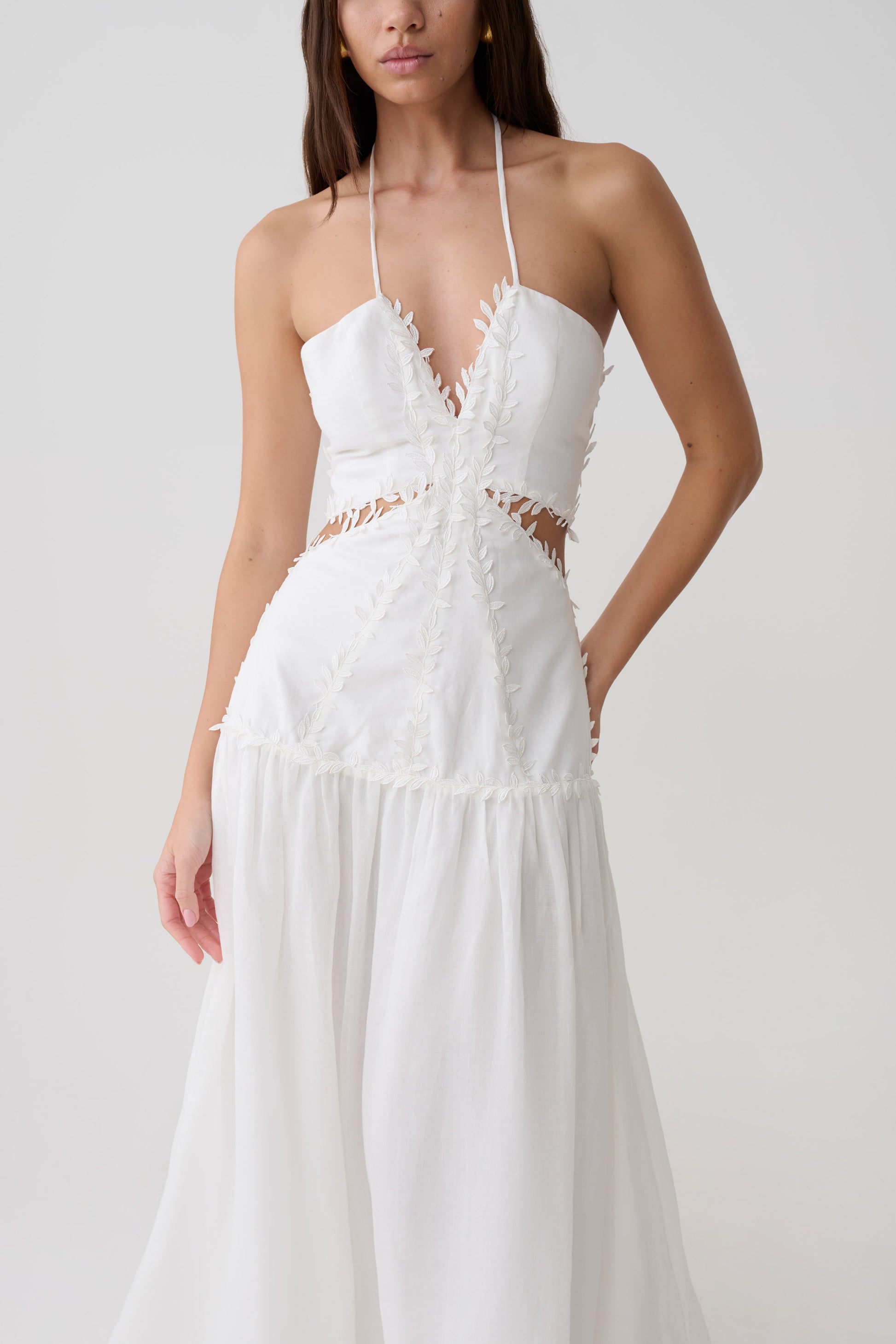 Fiona Linen Halter Maxi Dress - White #3