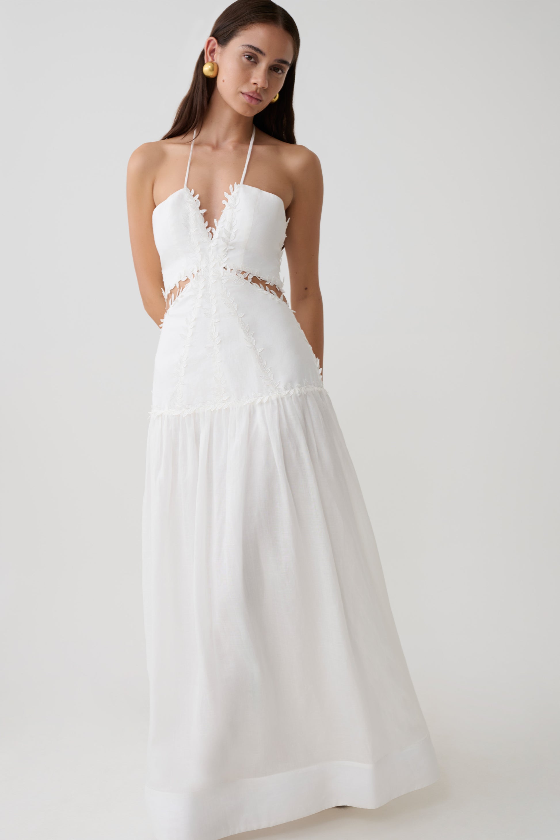 Fiona Linen Halter Maxi Dress - White #7