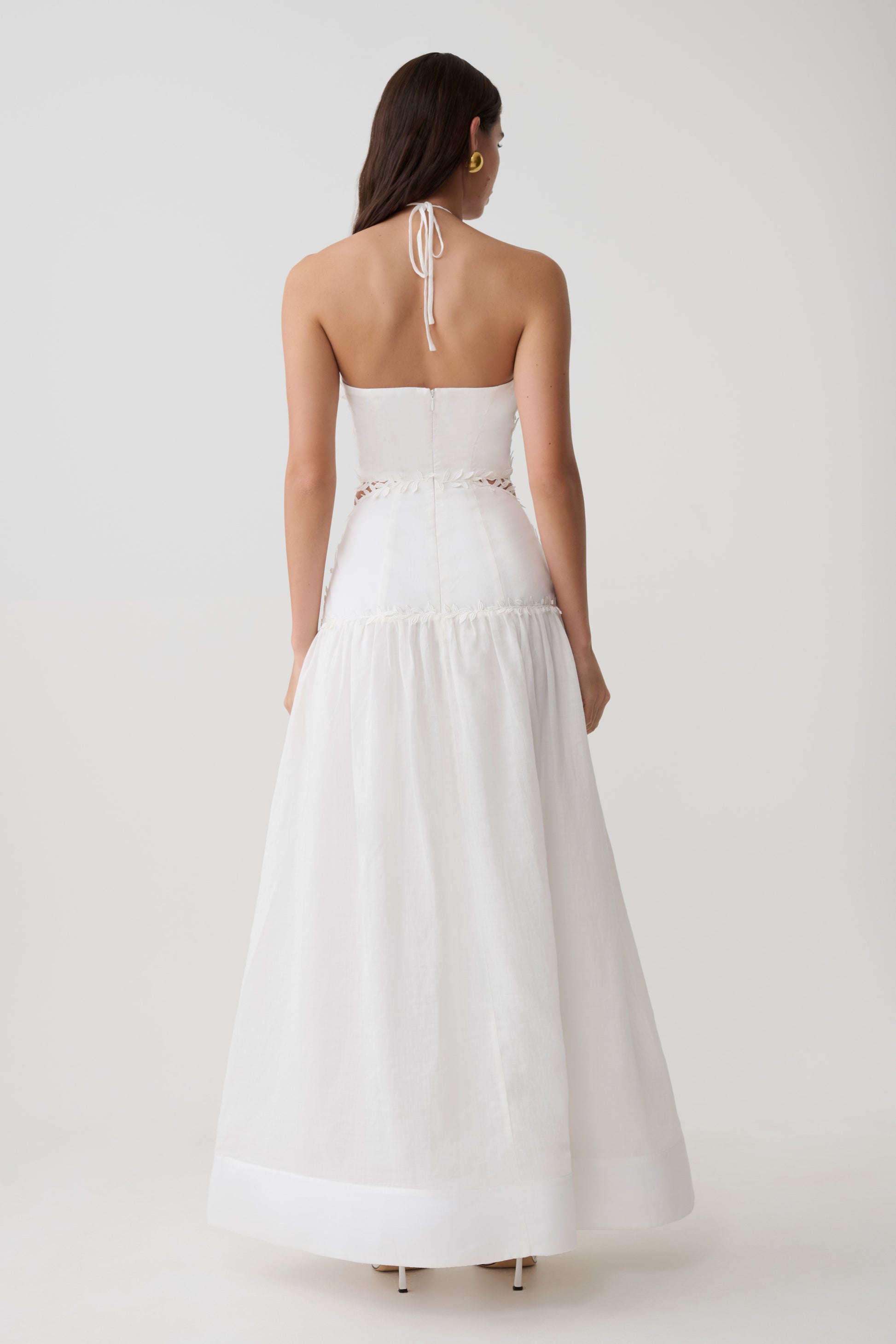 Fiona Linen Halter Maxi Dress - White #2