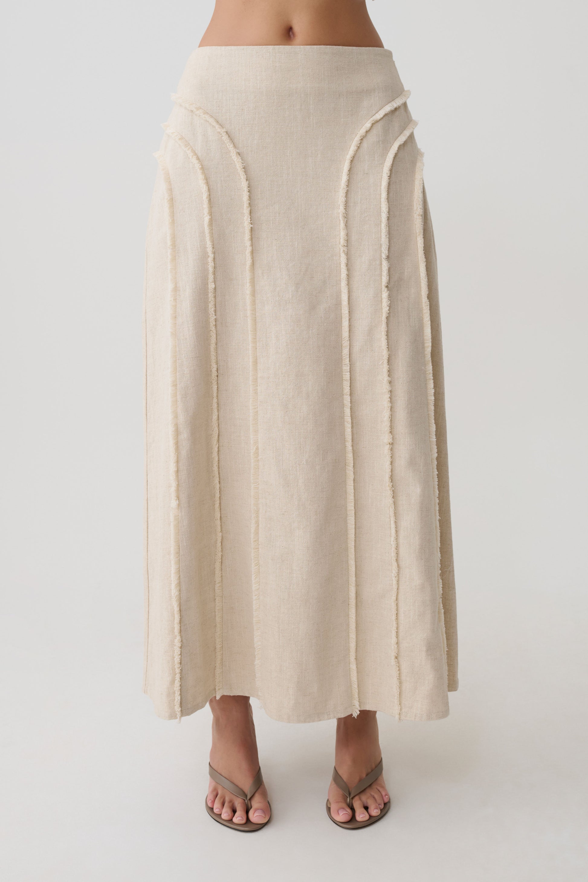 Annie Linen Frayed Midi Skirt - Natural #6