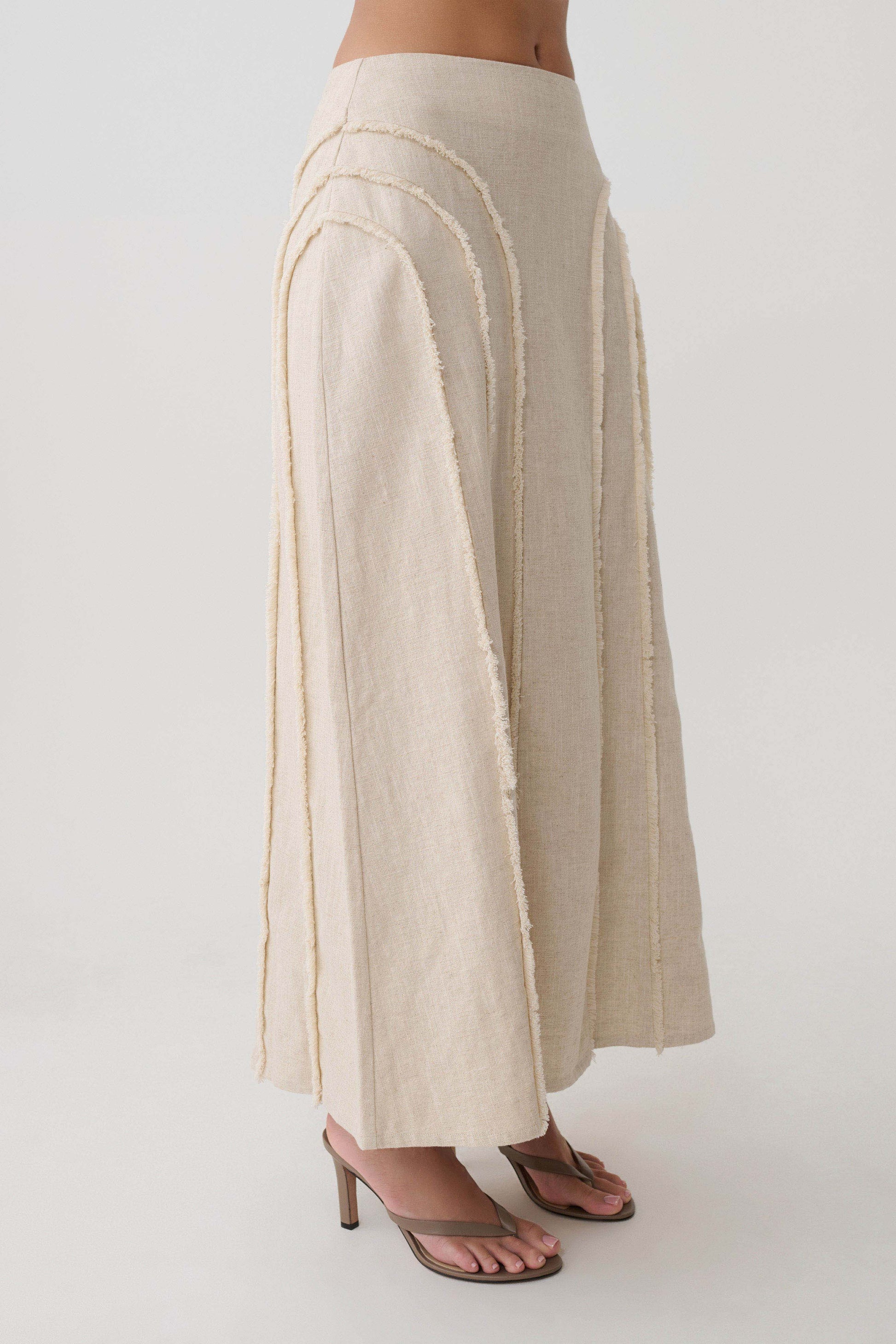 Annie Linen Frayed Midi Skirt - Natural #4