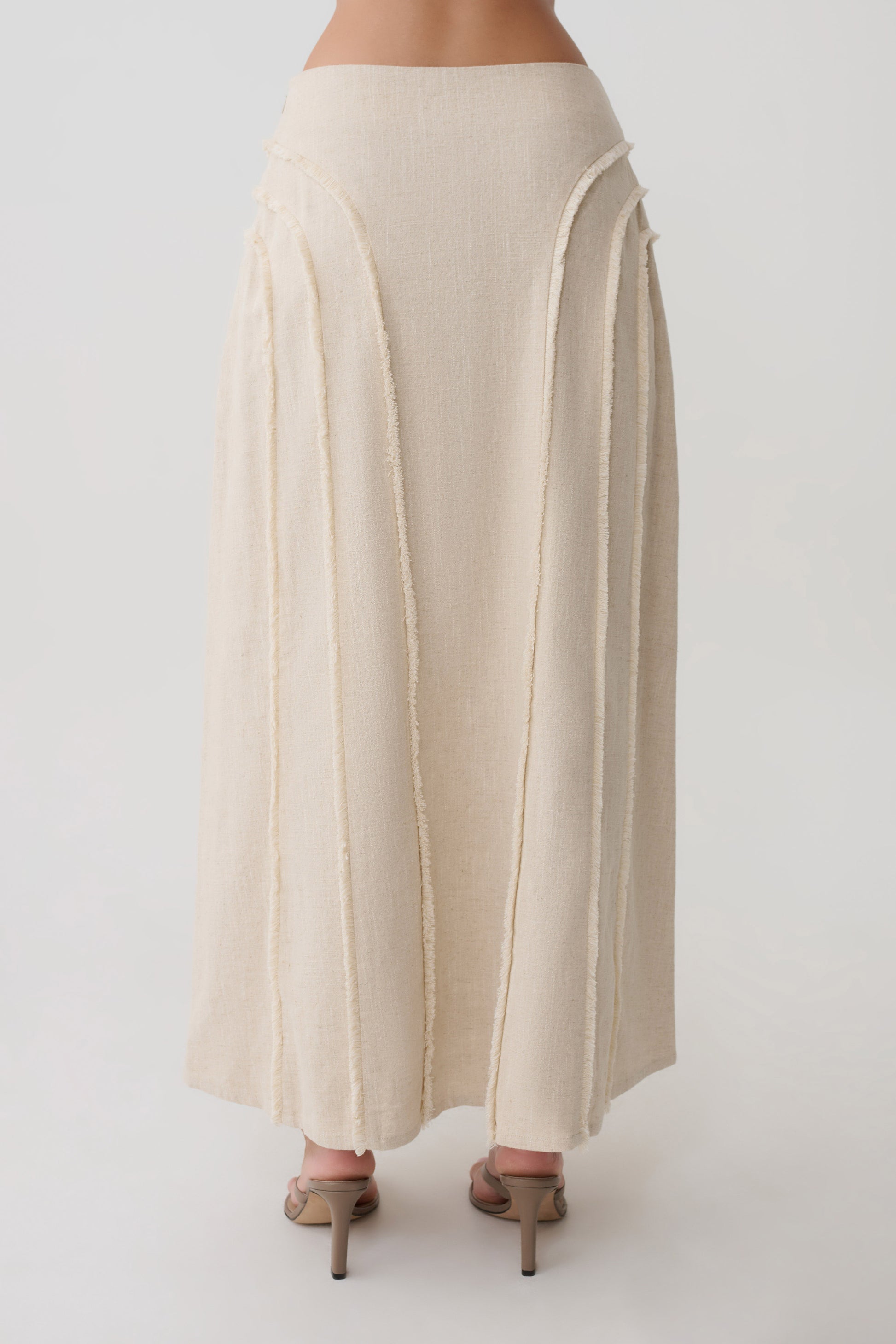 Annie Linen Frayed Midi Skirt - Natural #5