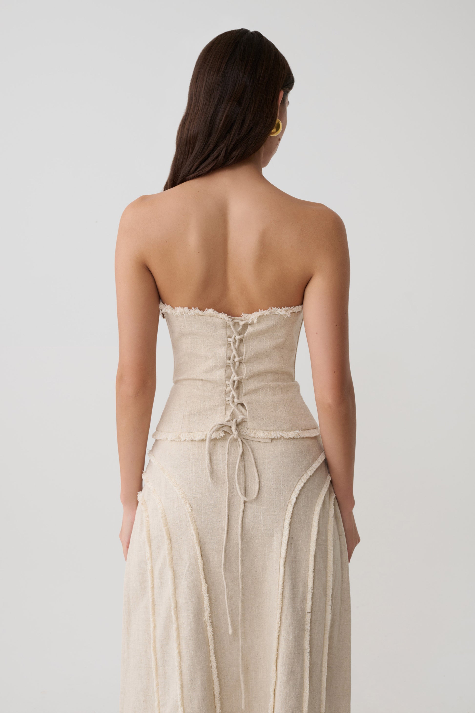 Annie Strapless Tie Back Linen Top - Natural #2