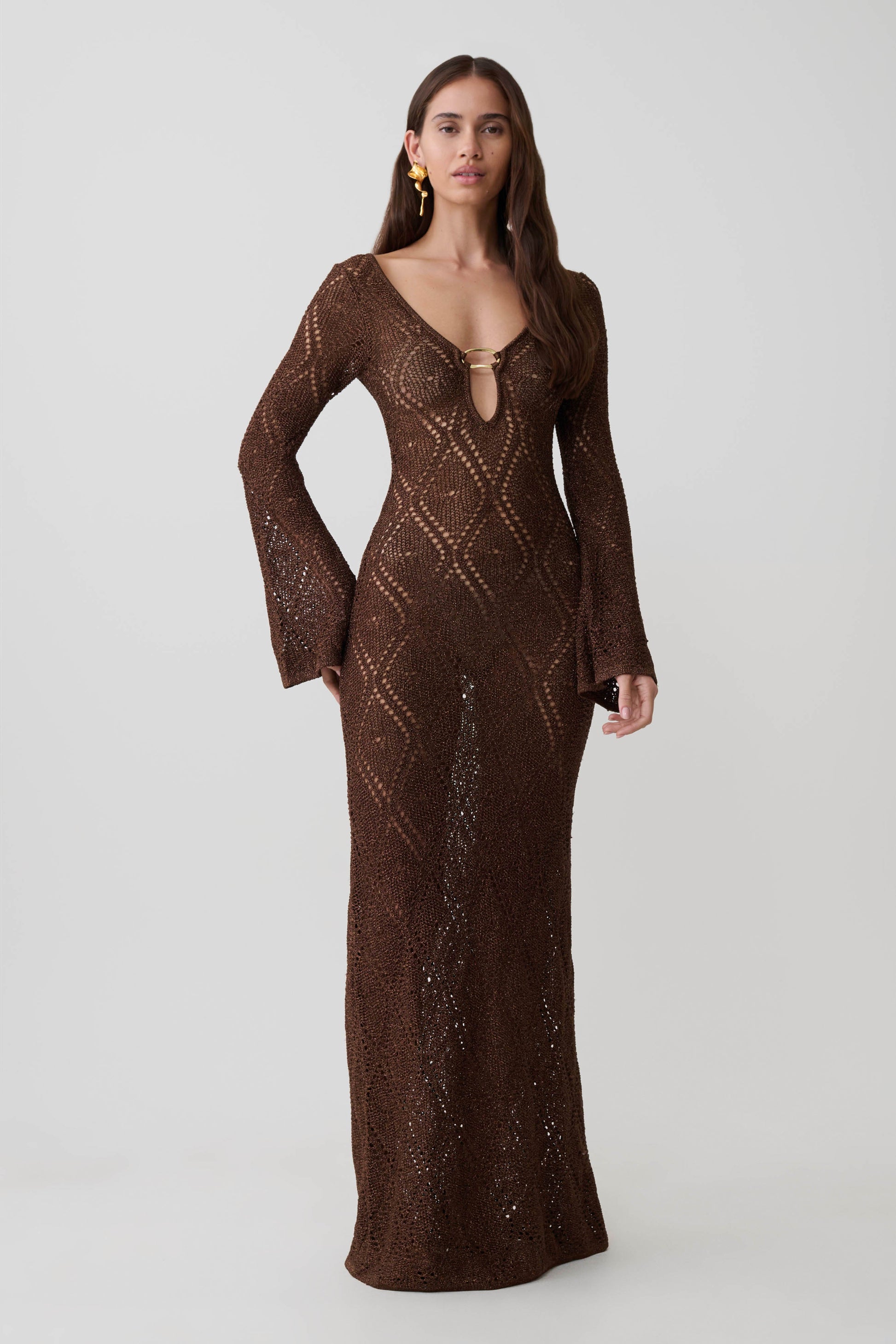 Chelsea Lurex Crochet Maxi Dress - Bronze #7