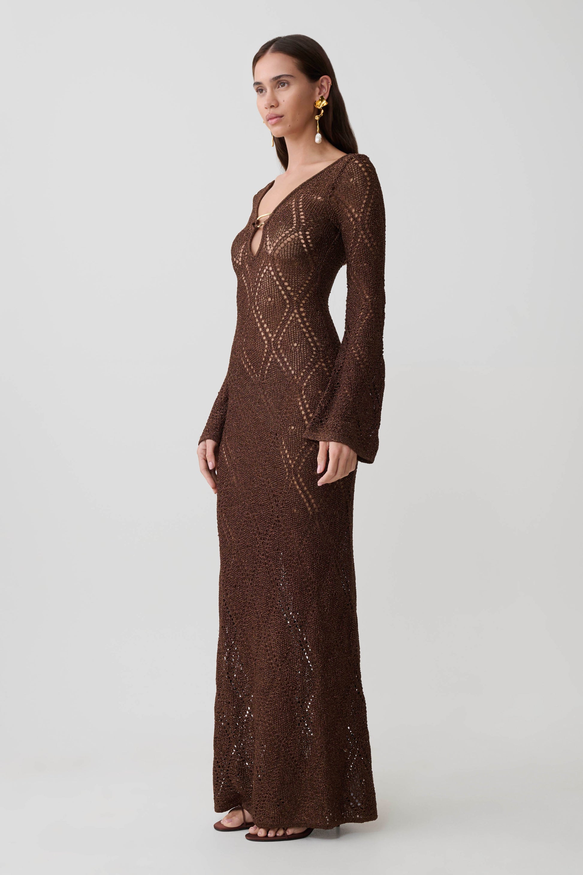 Chelsea Lurex Crochet Maxi Dress - Bronze #6
