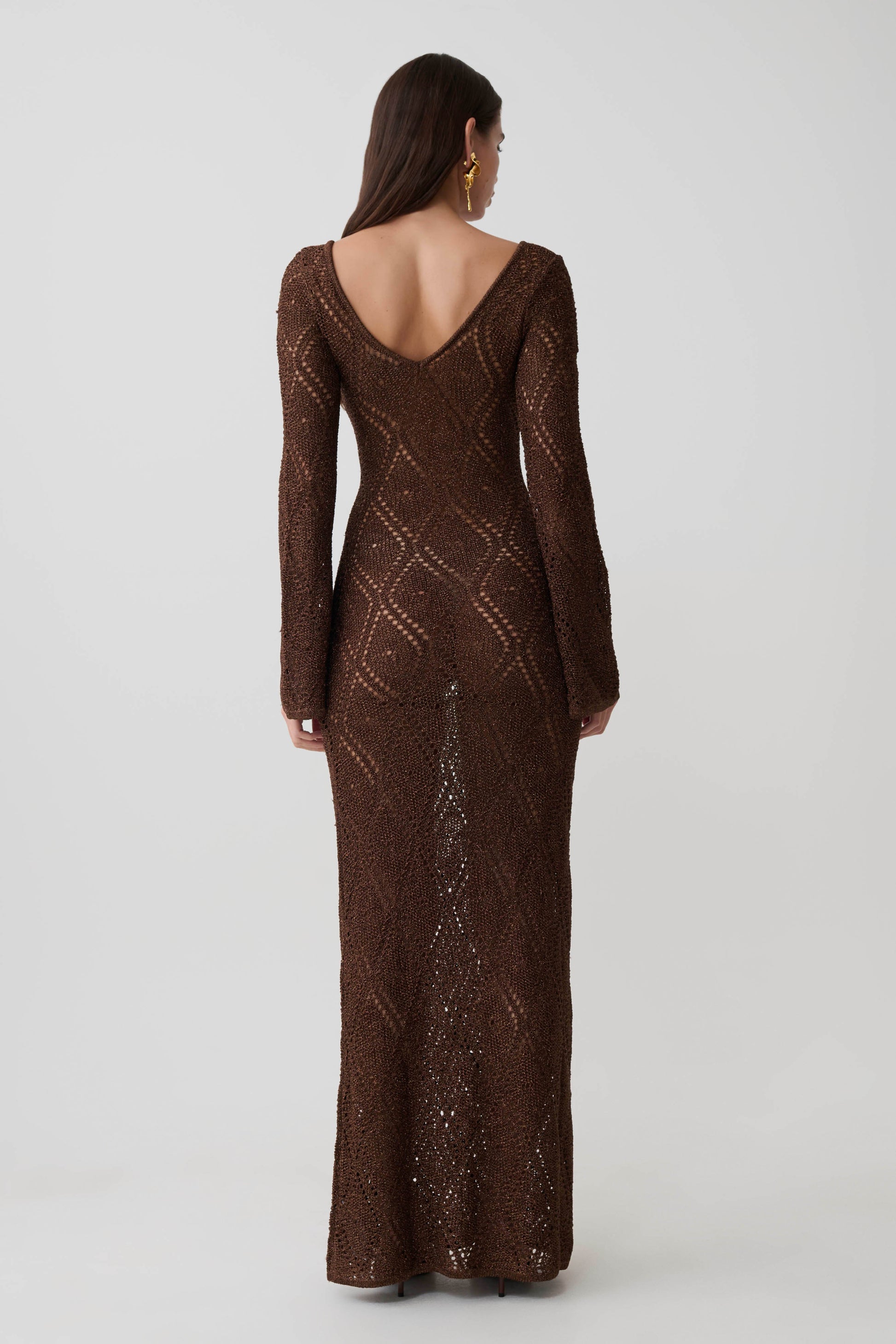 Chelsea Lurex Crochet Maxi Dress - Bronze #5