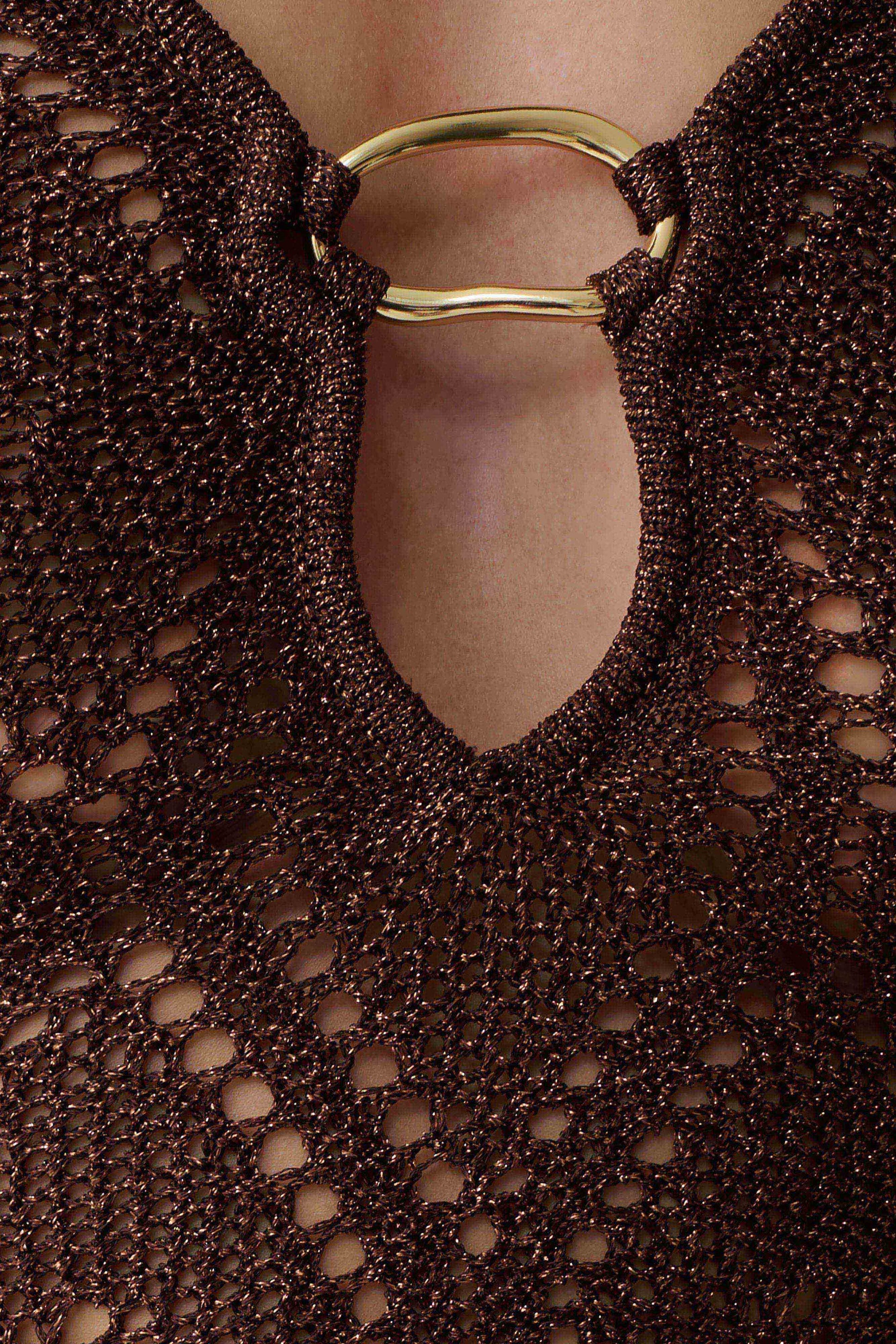 Chelsea Lurex Crochet Maxi Dress - Bronze #8