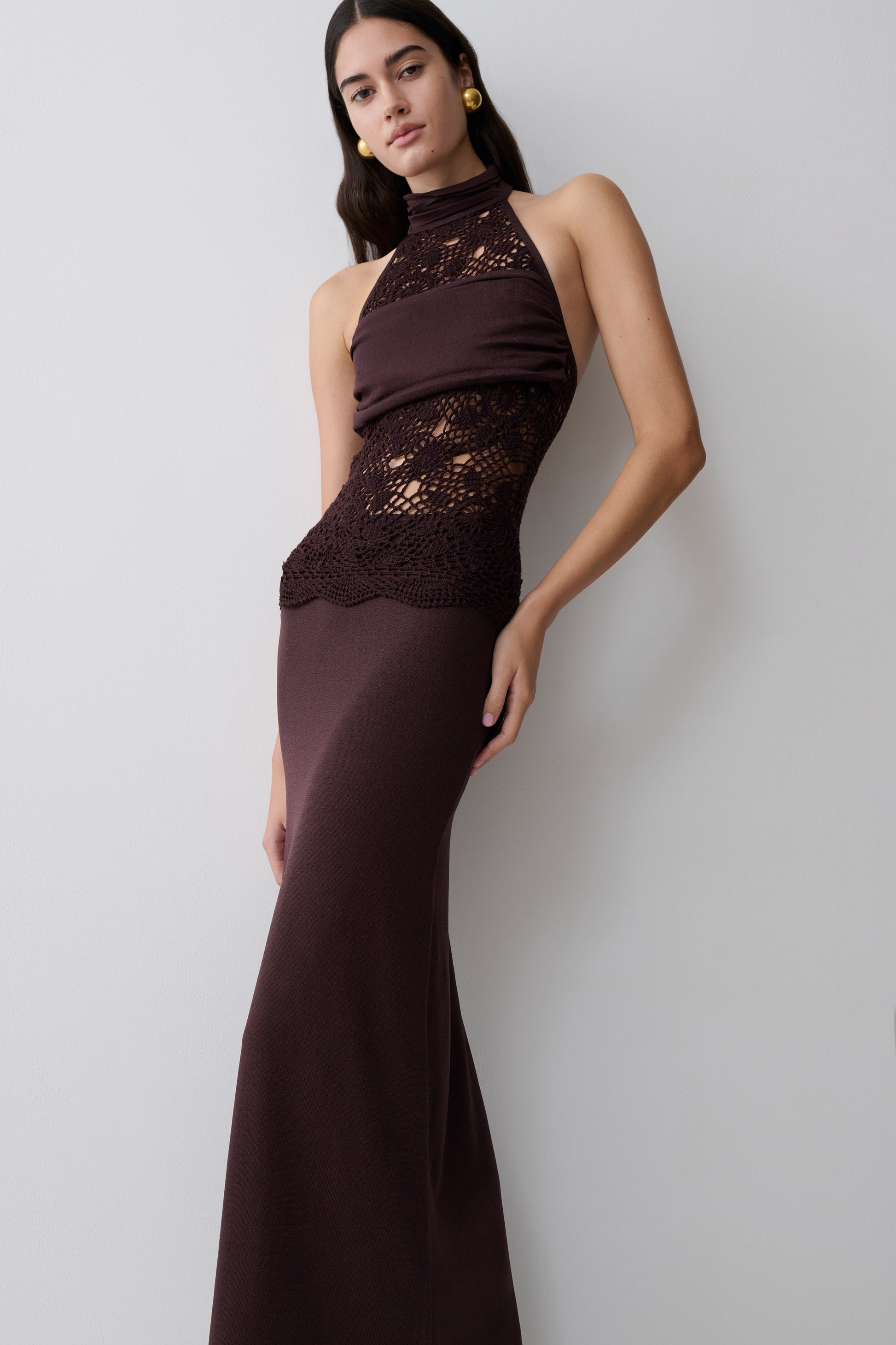 Tessie Knit & Crochet Maxi Dress - Dark Chocolate #5