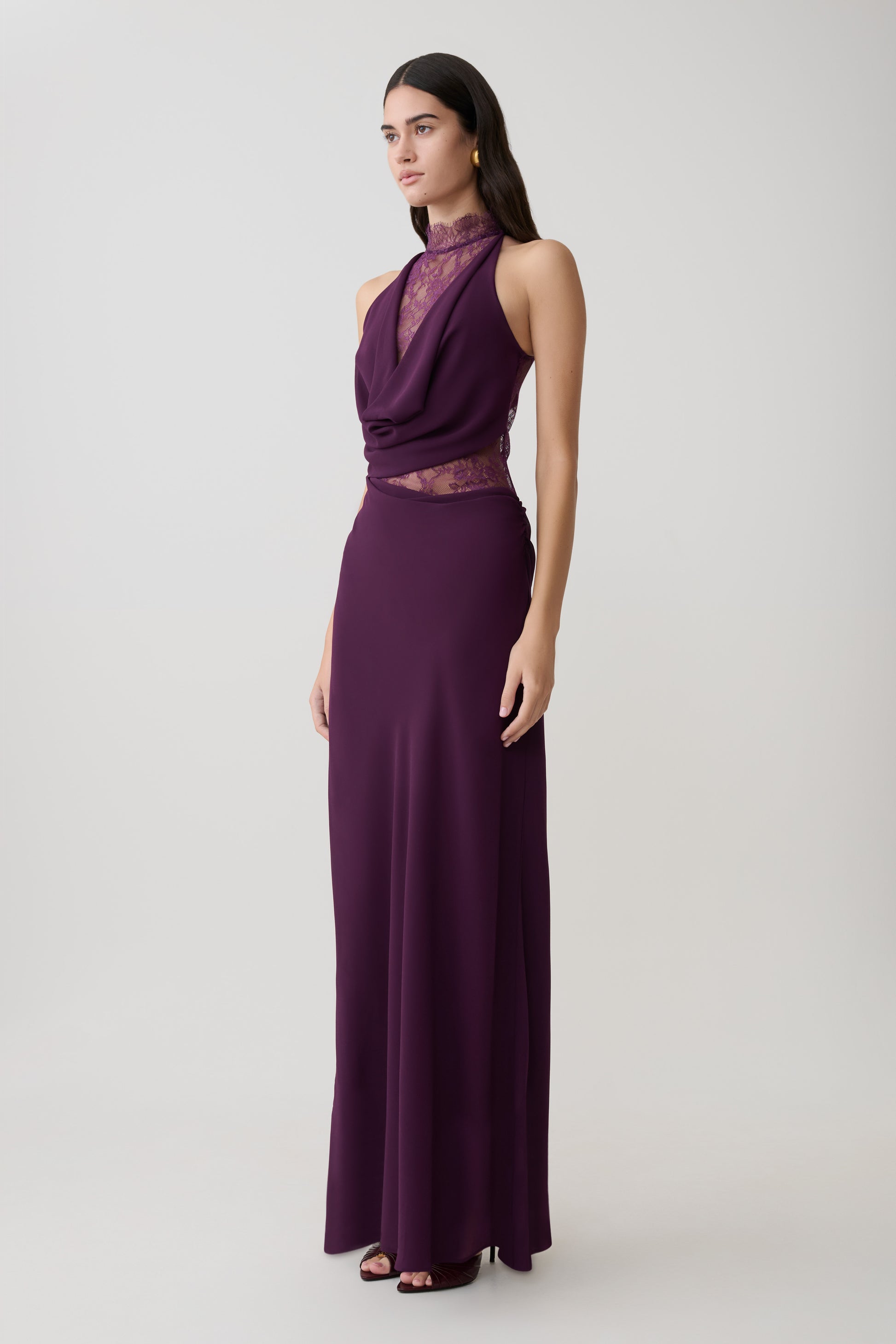 Arra Chiffon And Lace Halter Maxi Dress - Plum #5