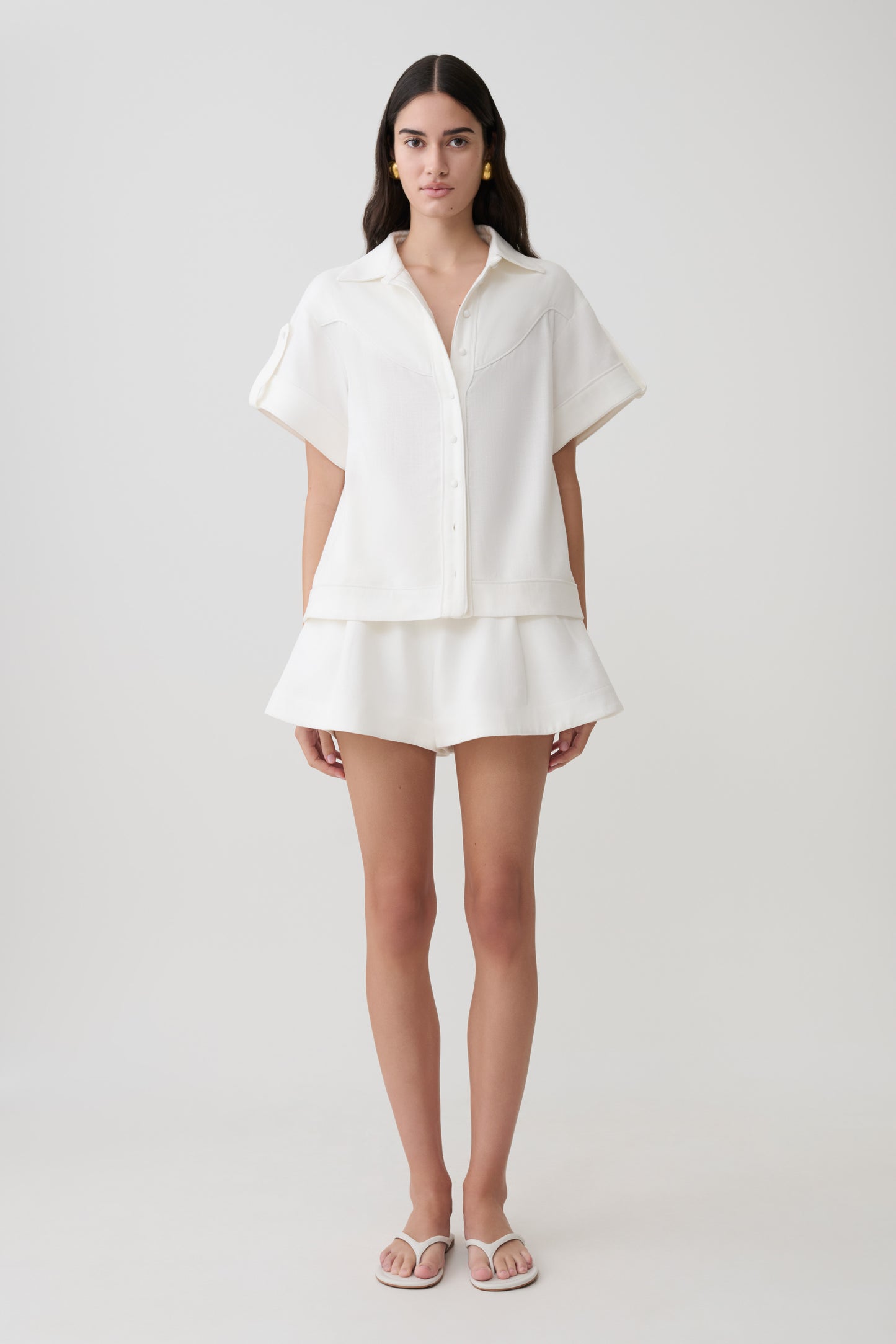 Selena Linen Short Sleeve Shirt - White