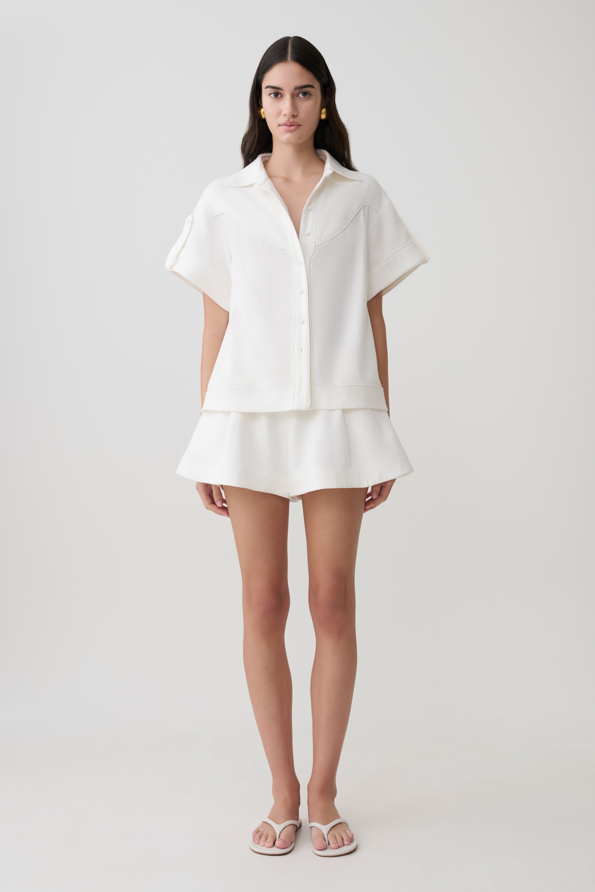 Selena Linen Short Sleeve Shirt - White #6