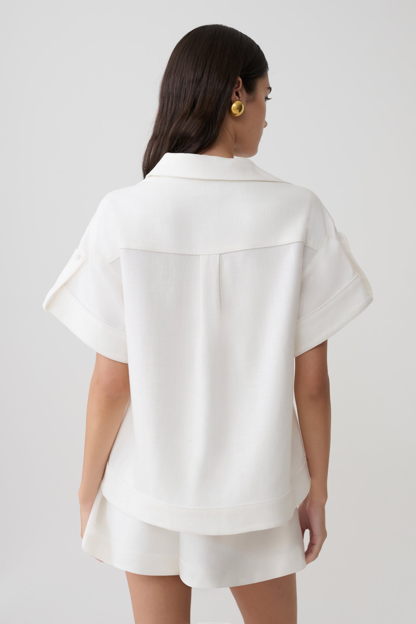 Selena Linen Short Sleeve Shirt - White