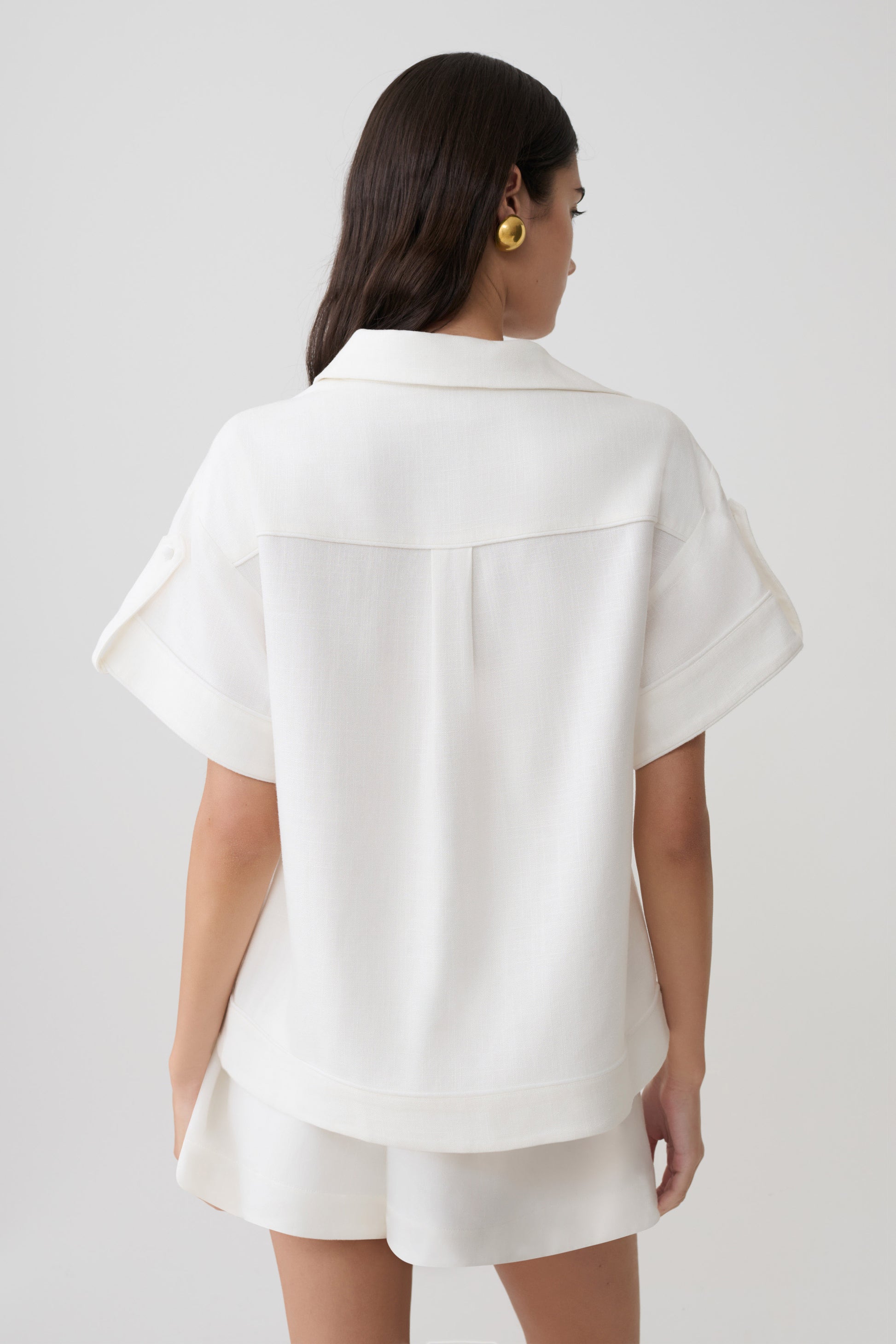 Selena Linen Short Sleeve Shirt - White #2