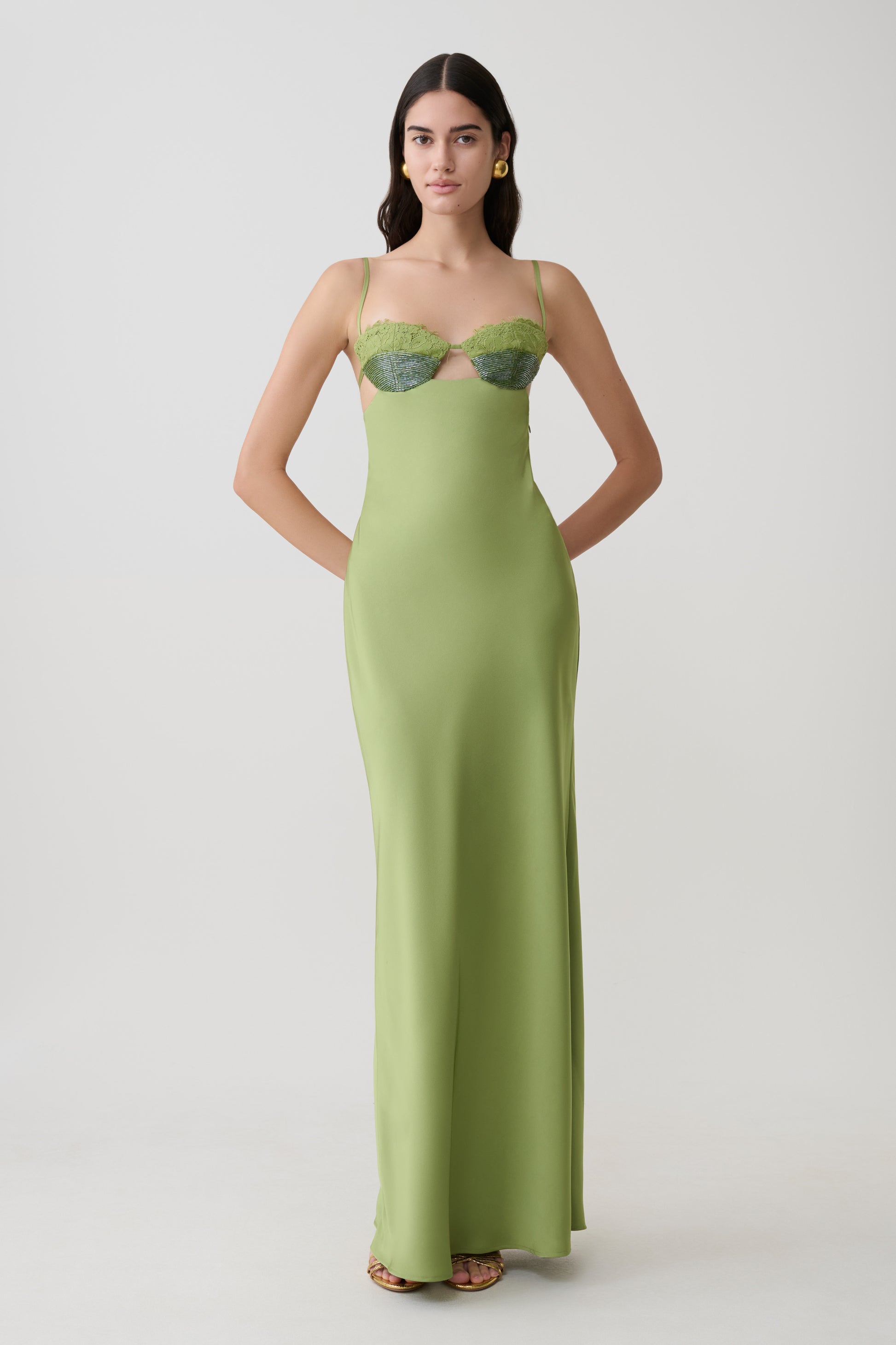 Fiorella Embellished Satin Maxi Dress - Pistachio #4