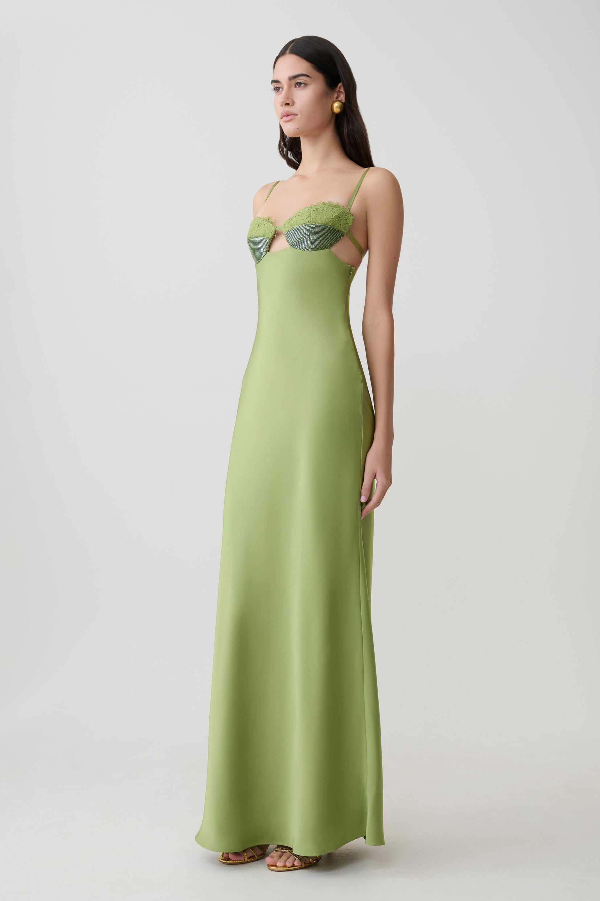 Fiorella Embellished Satin Maxi Dress - Pistachio #3