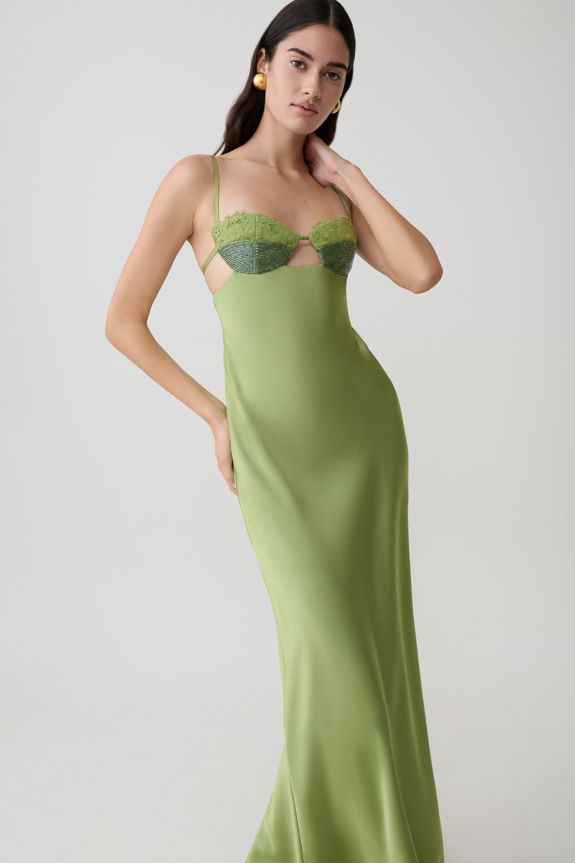 Fiorella Embellished Satin Maxi Dress - Pistachio #6