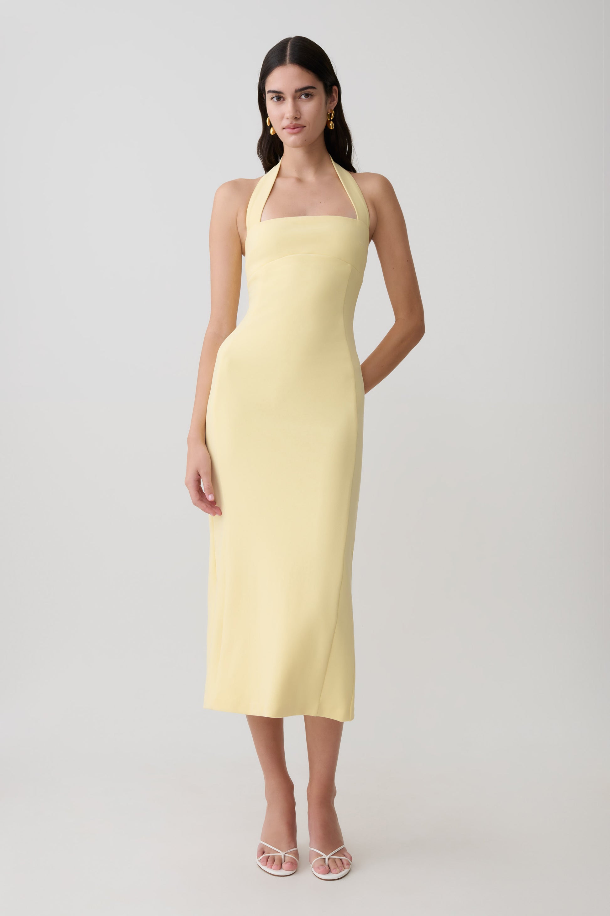 Amelita Suiting Halter Midi Dress - Pale Lemon #5