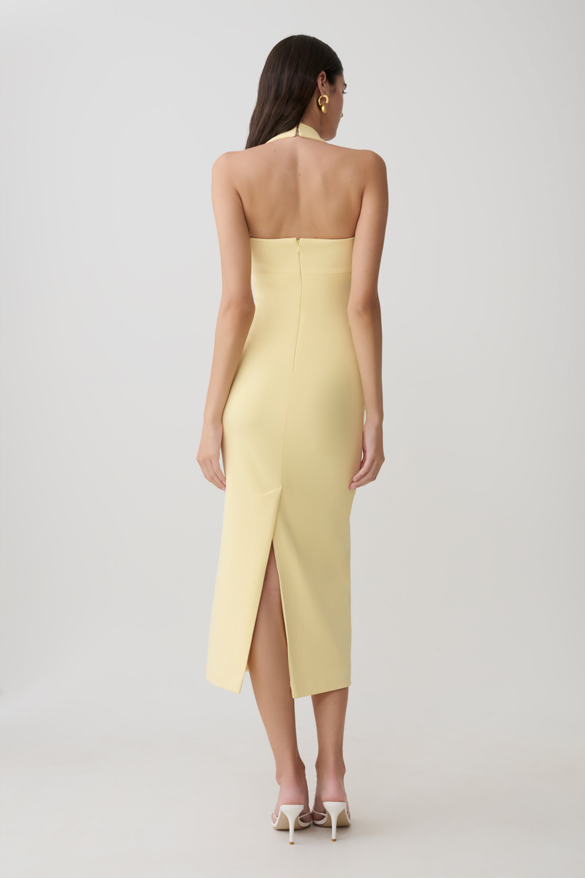 Amelita Suiting Halter Midi Dress - Pale Lemon #2