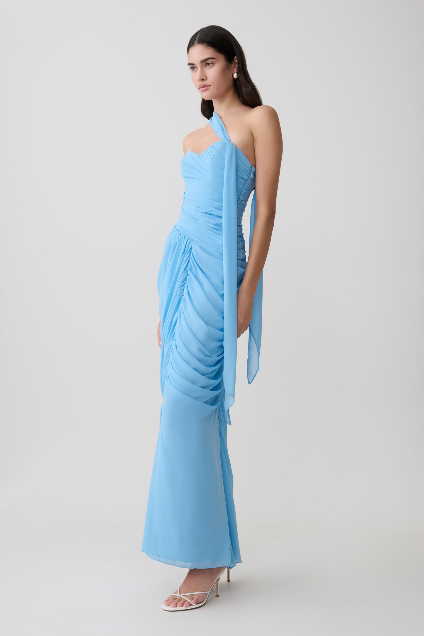 Micaela Chiffon Gathered Maxi Dress - Alaskan Blue