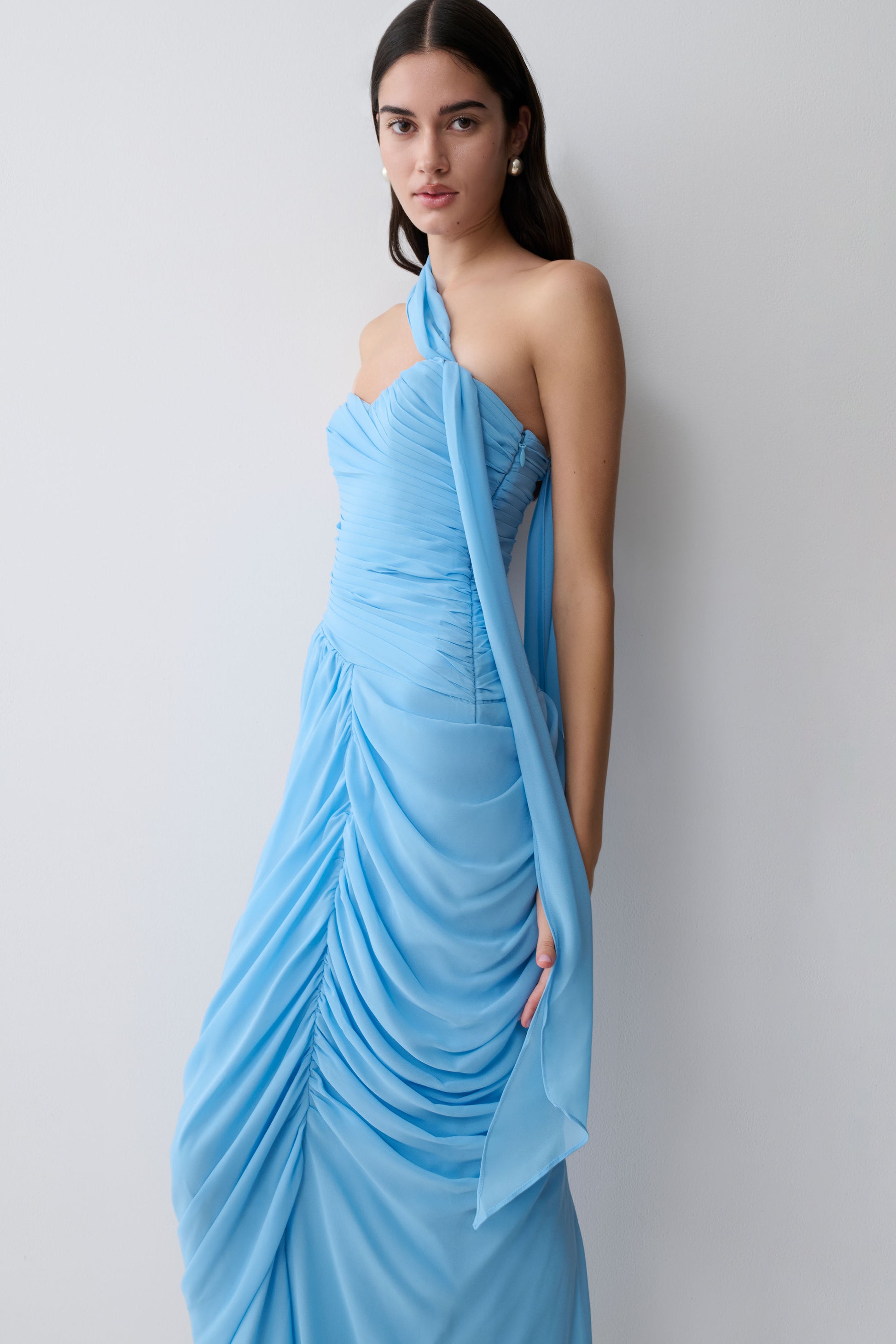 Micaela Chiffon Gathered Maxi Dress - Alaskan Blue #6