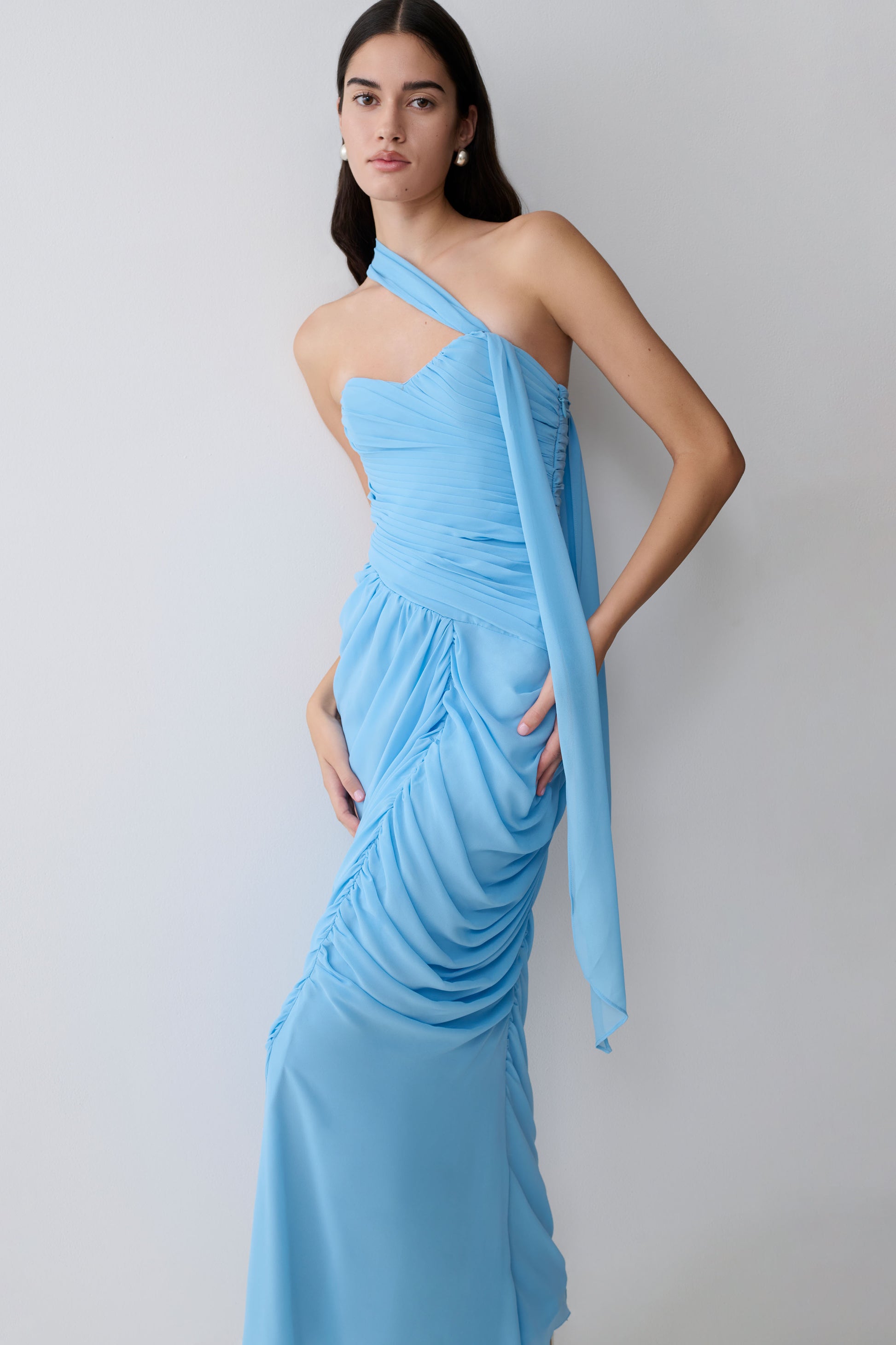 Micaela Chiffon Gathered Maxi Dress - Alaskan Blue #3