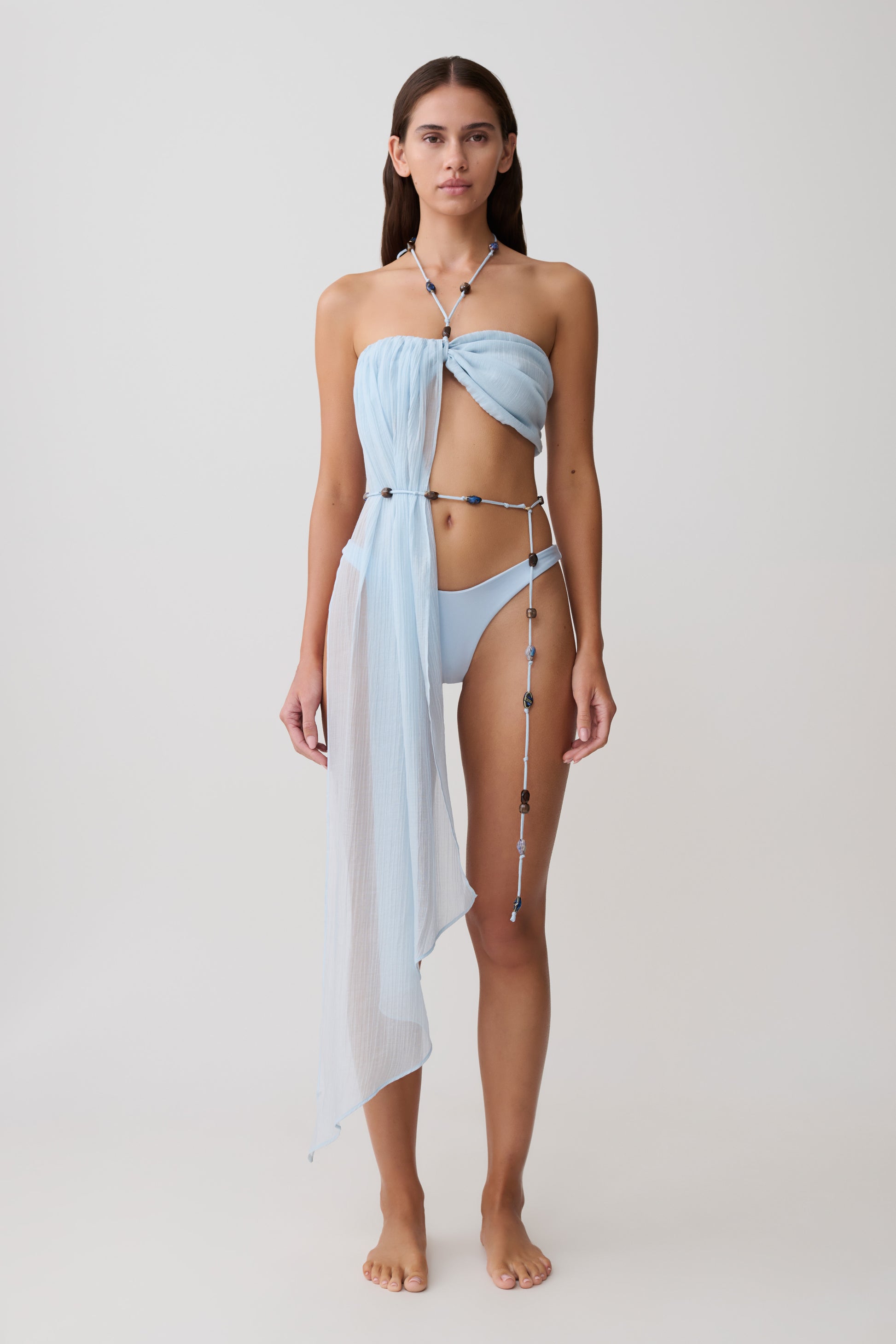 Kai Beaded Draped Scarf Top - Pale Blue #3