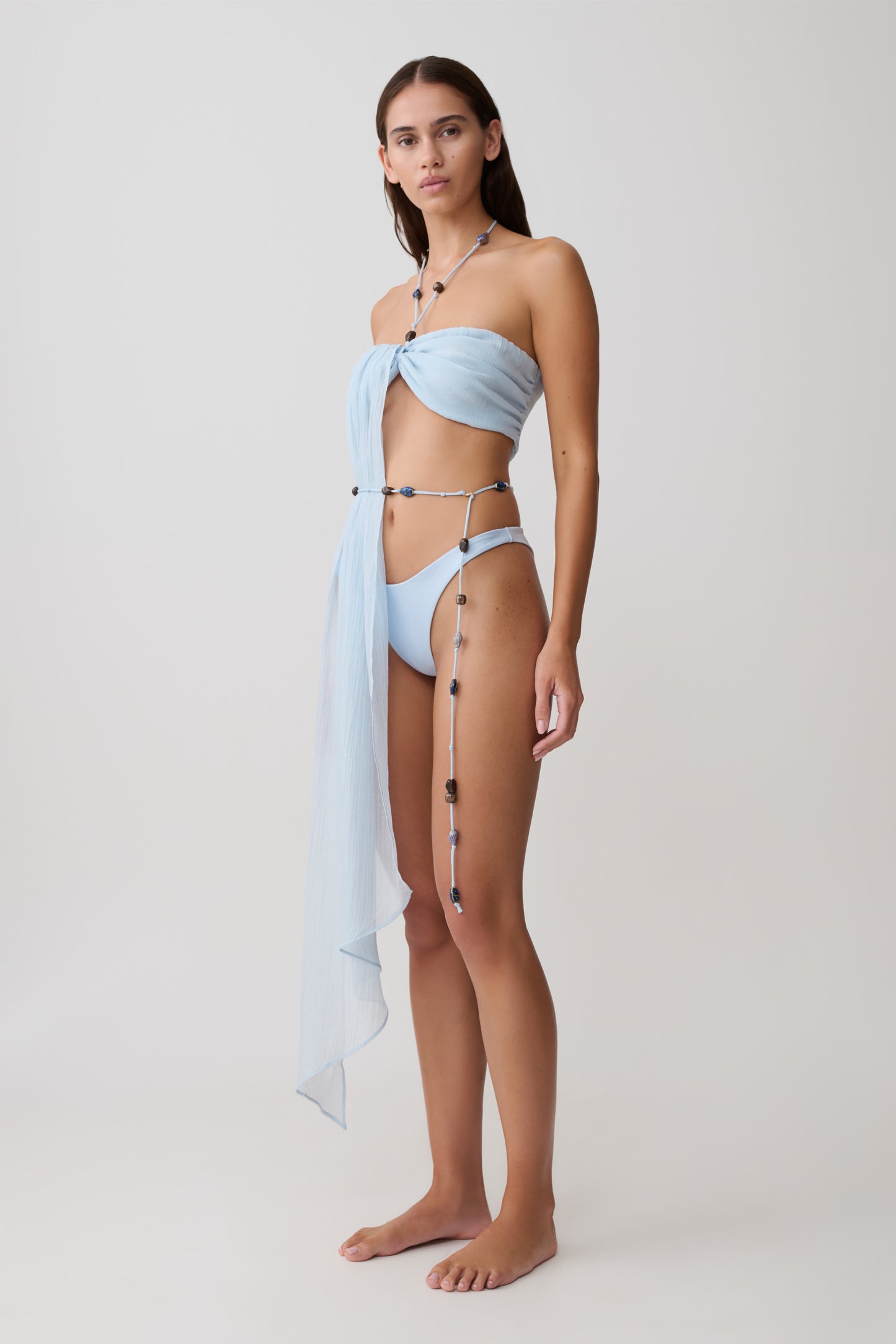 Kai Beaded Draped Scarf Top - Pale Blue