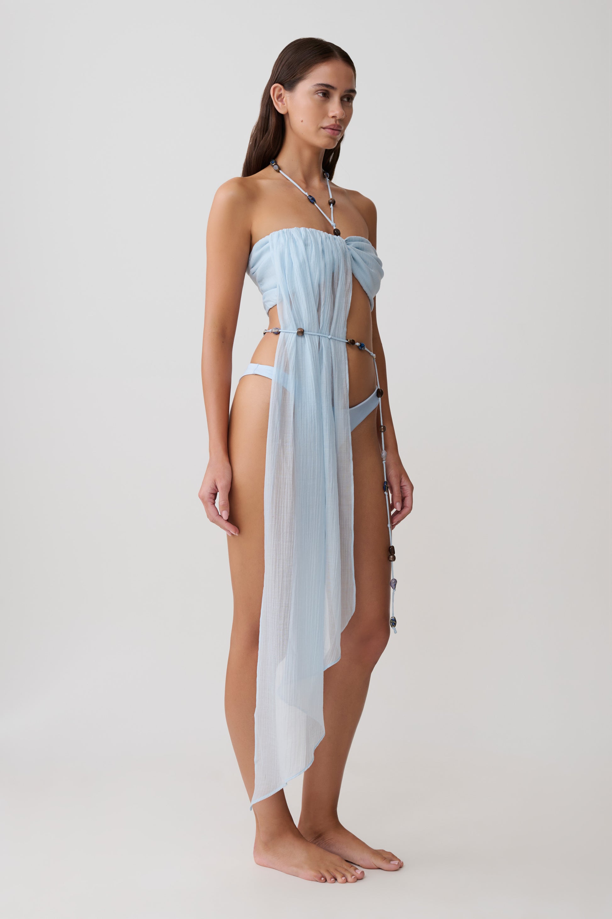 Kai Beaded Draped Scarf Top - Pale Blue #4