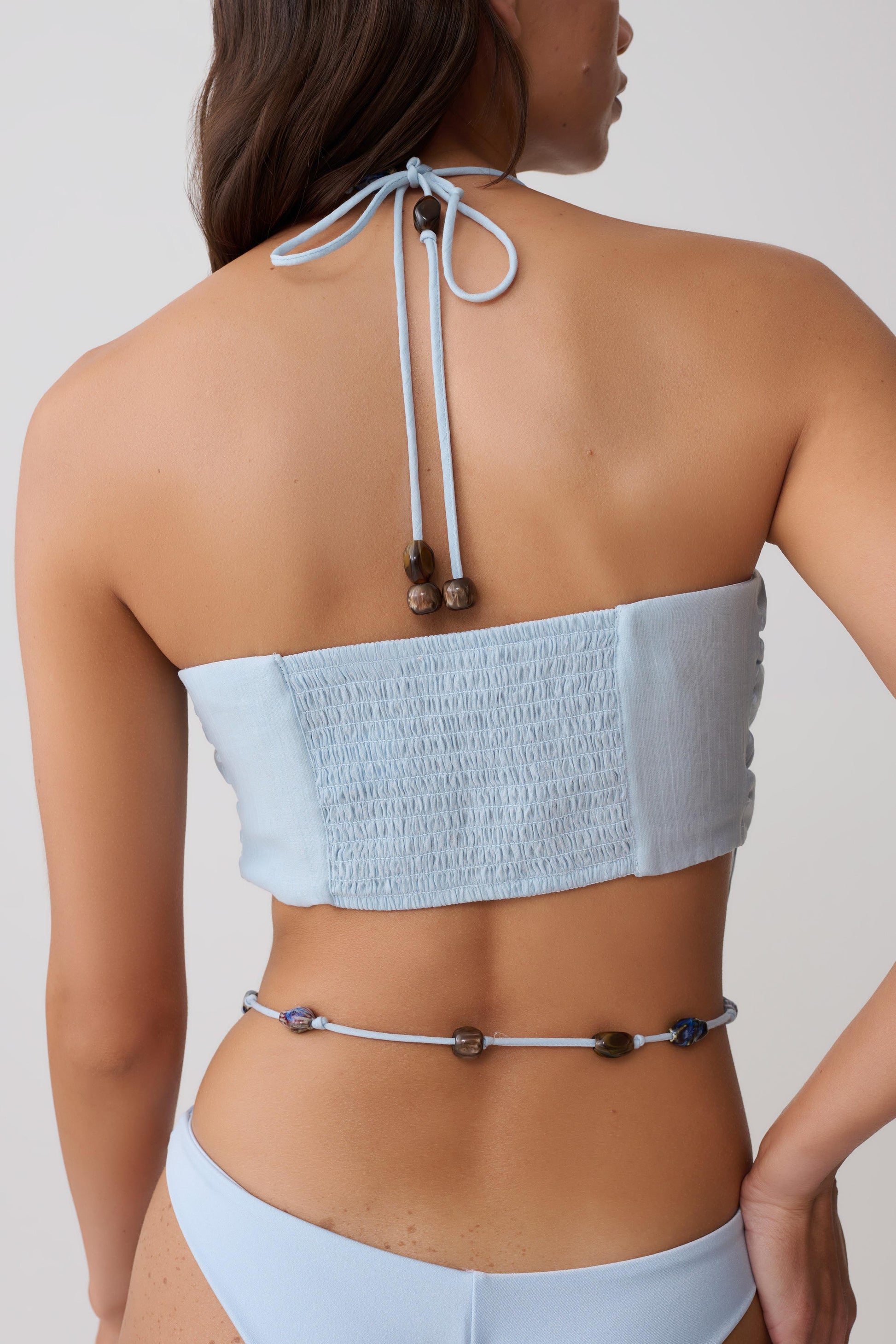 Kai Beaded Draped Scarf Top - Pale Blue #2