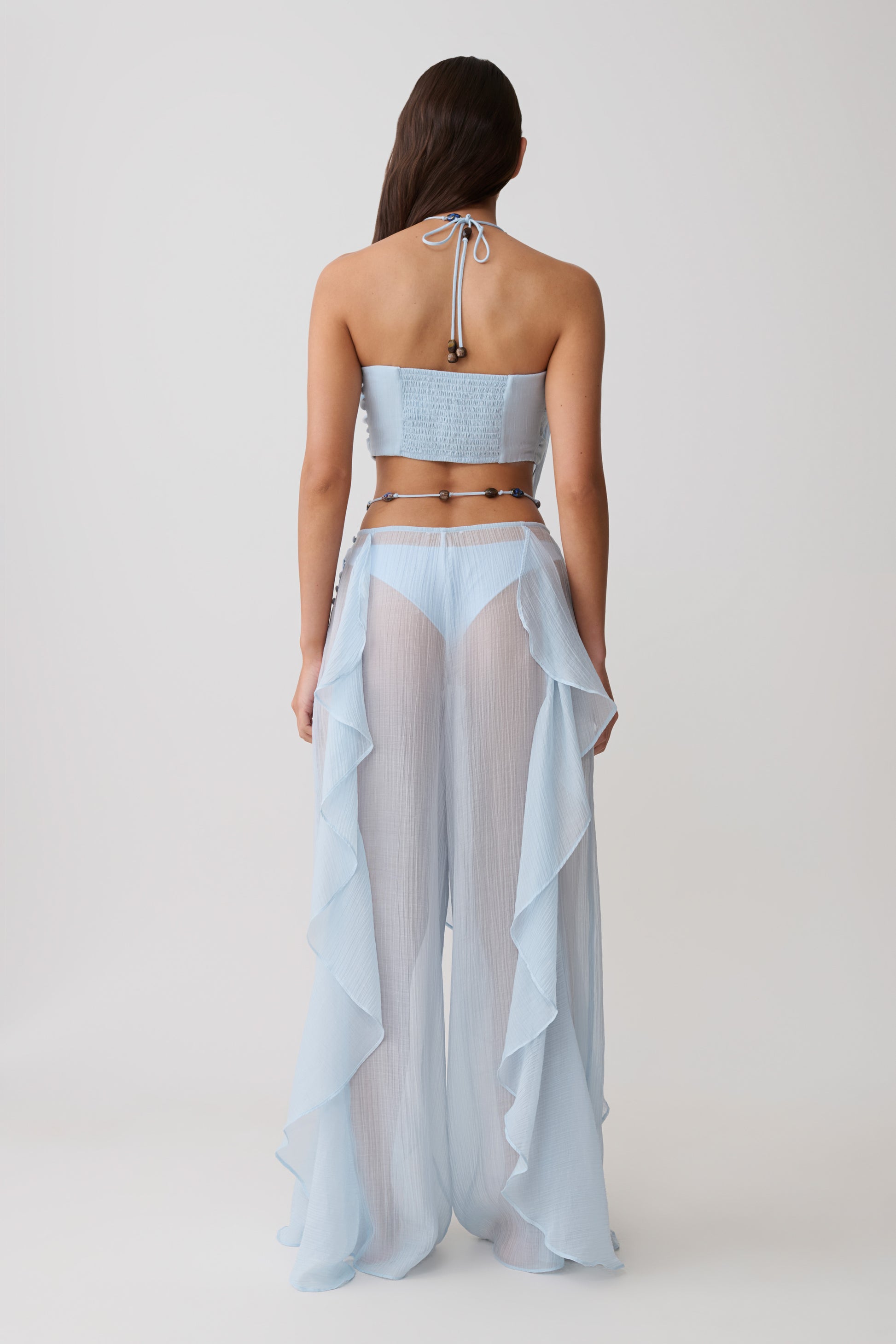 Kai Sheer Draped Ruffle Pant - Pale Blue #6