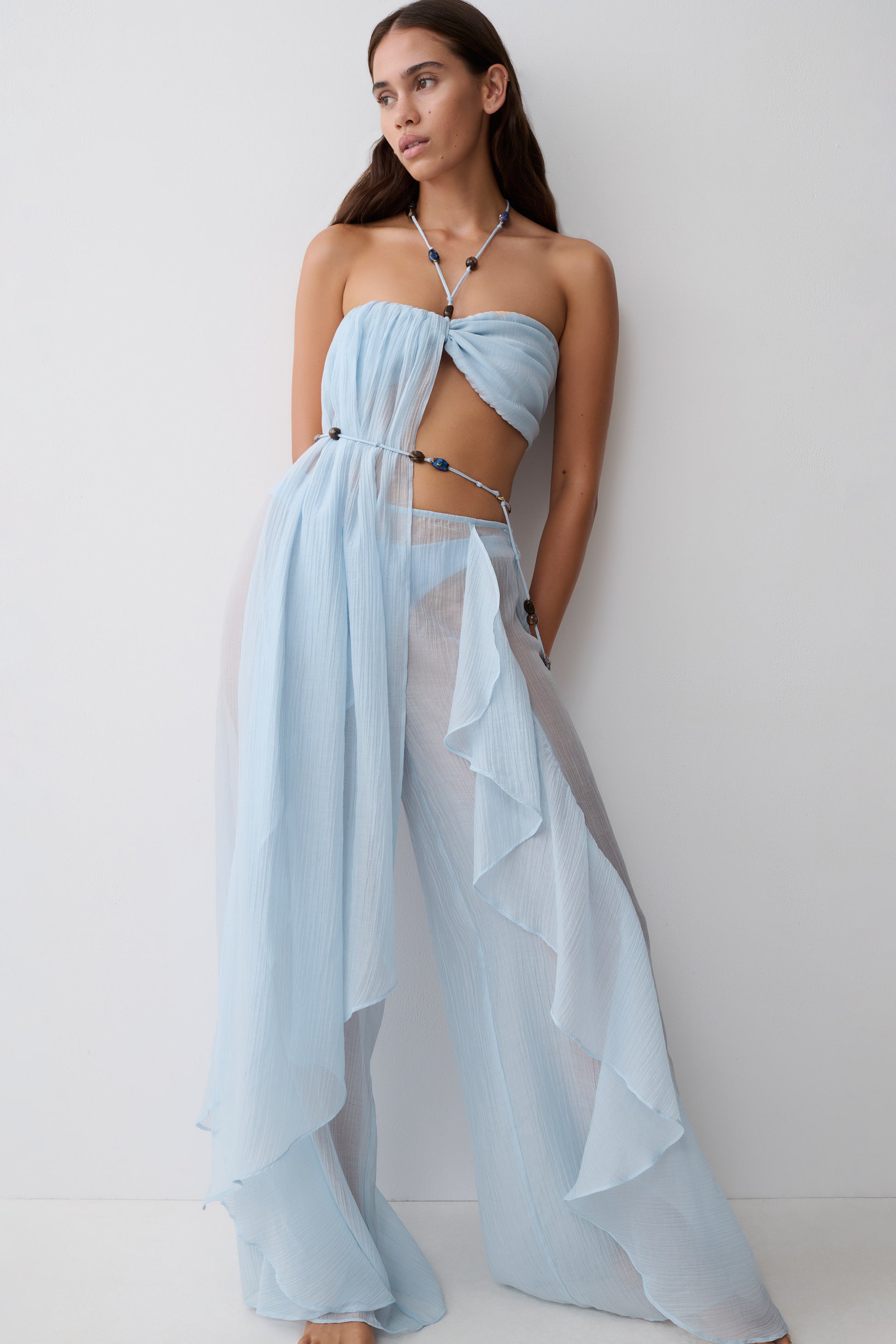 Kai Sheer Draped Ruffle Pant - Pale Blue #4