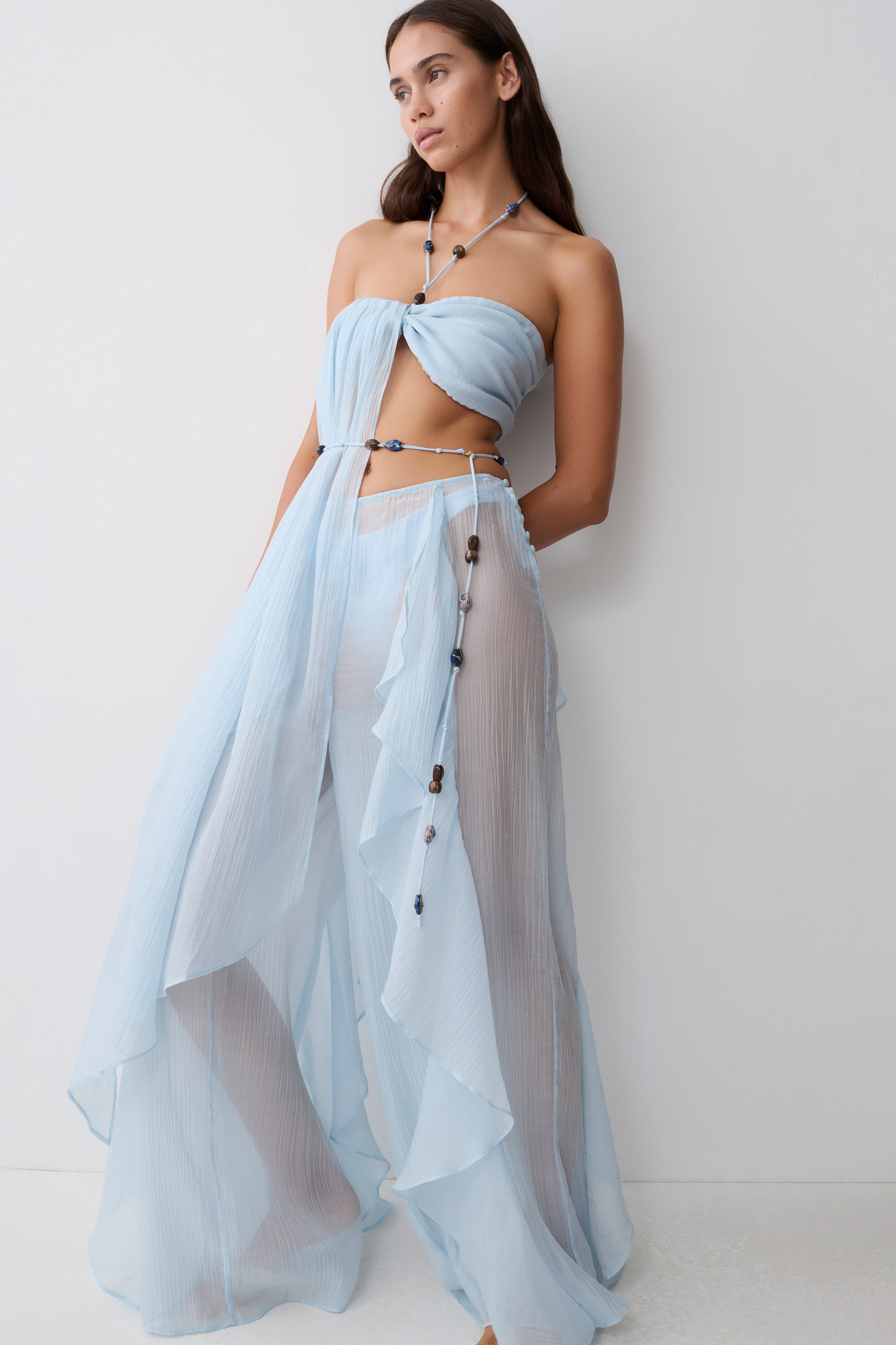 Kai Beaded Draped Scarf Top - Pale Blue #6