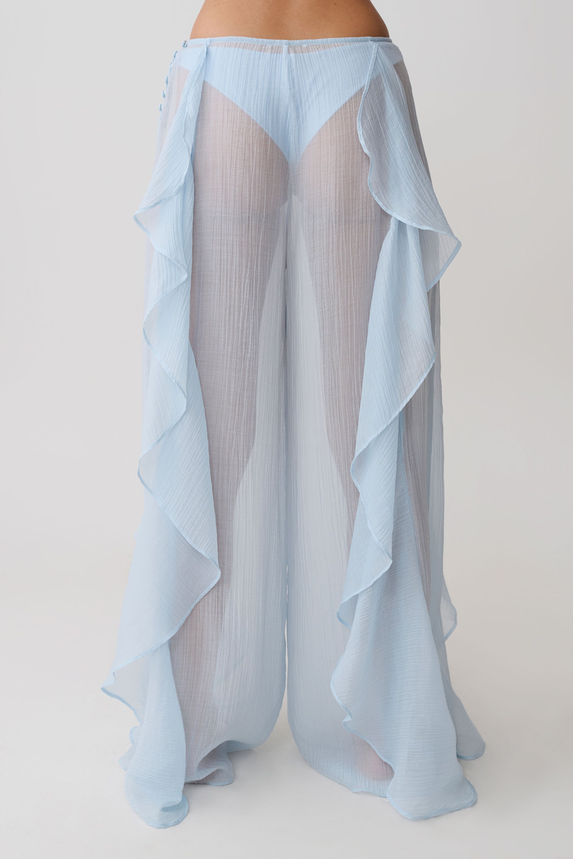 Kai Sheer Draped Ruffle Pant - Pale Blue #9