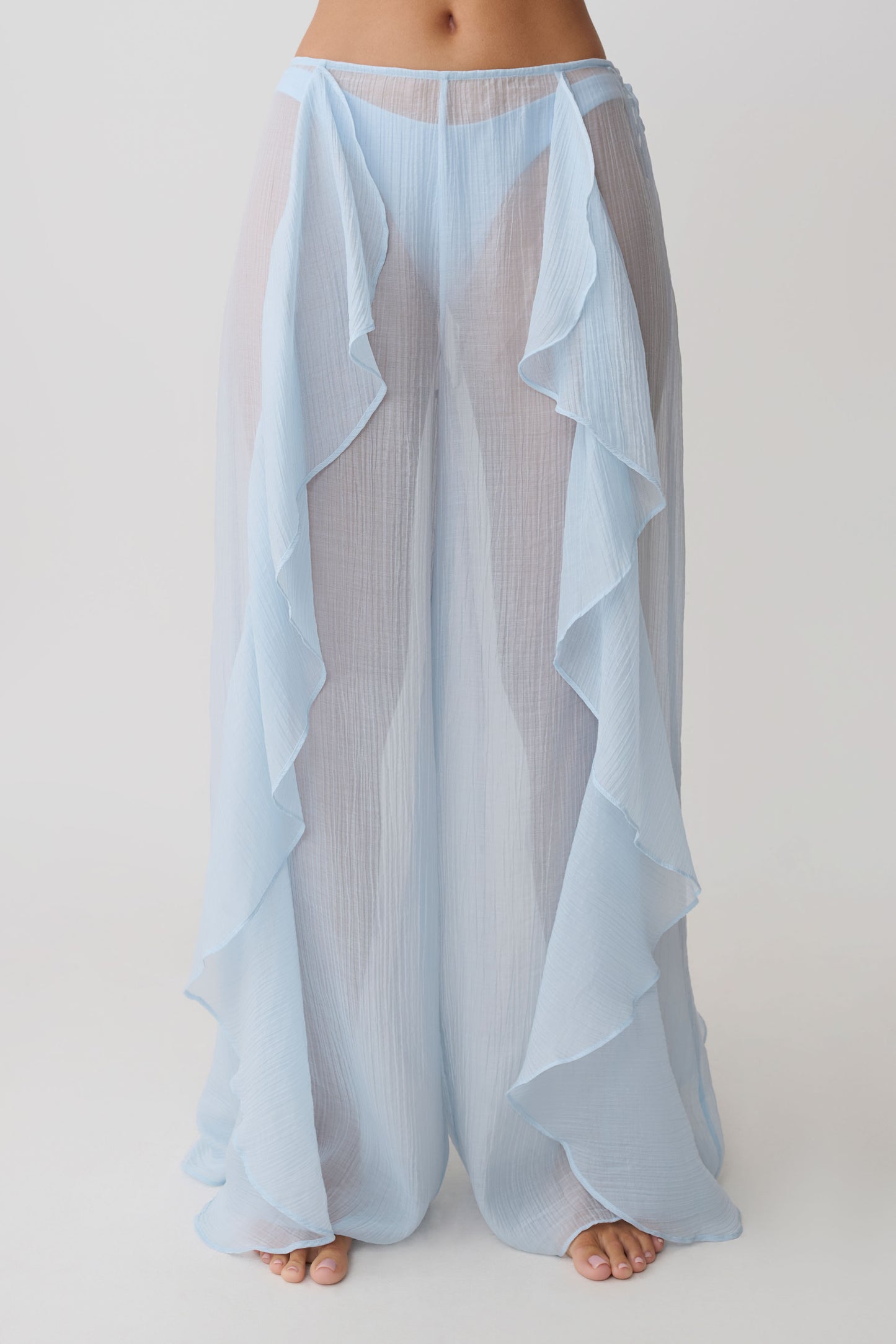 Kai Sheer Draped Ruffle Pant - Pale Blue