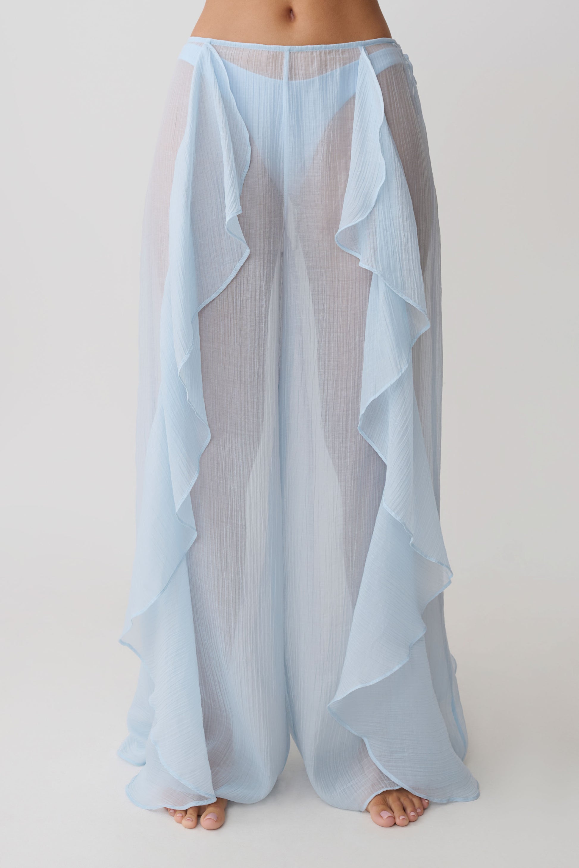 Kai Sheer Draped Ruffle Pant - Pale Blue #11