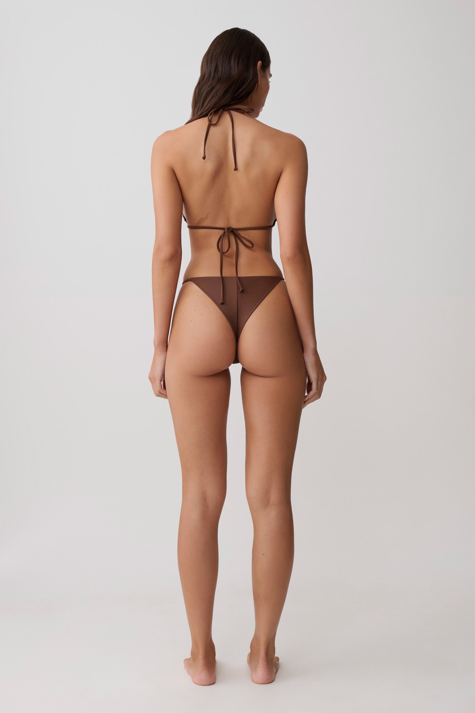 Bloom Embroidered Triangle Bikini Top - Chocolate With Pale Blue Embroidery #9