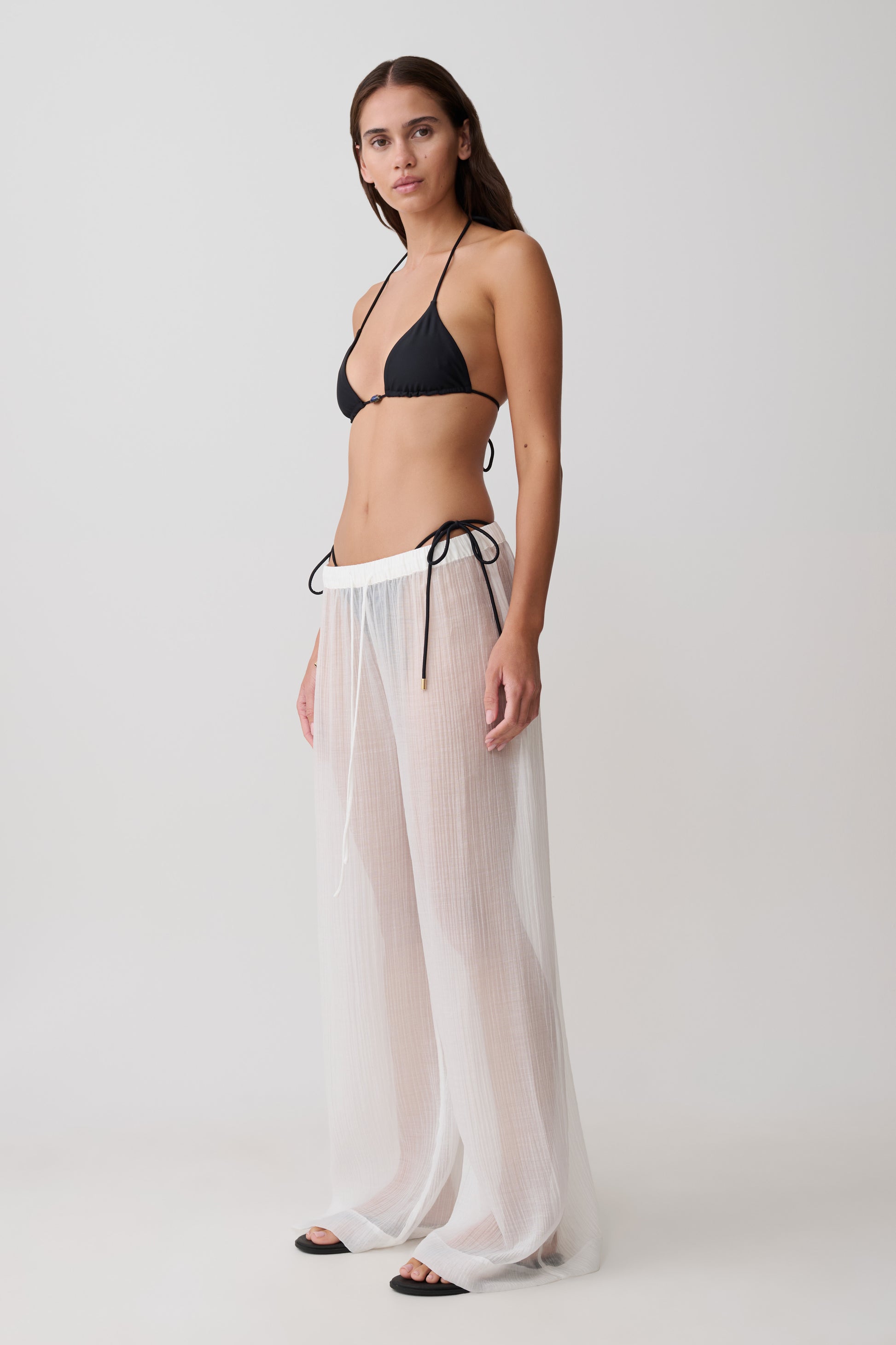 Leilani Sheer Drawstring Wide Leg Pants - Ivory #3