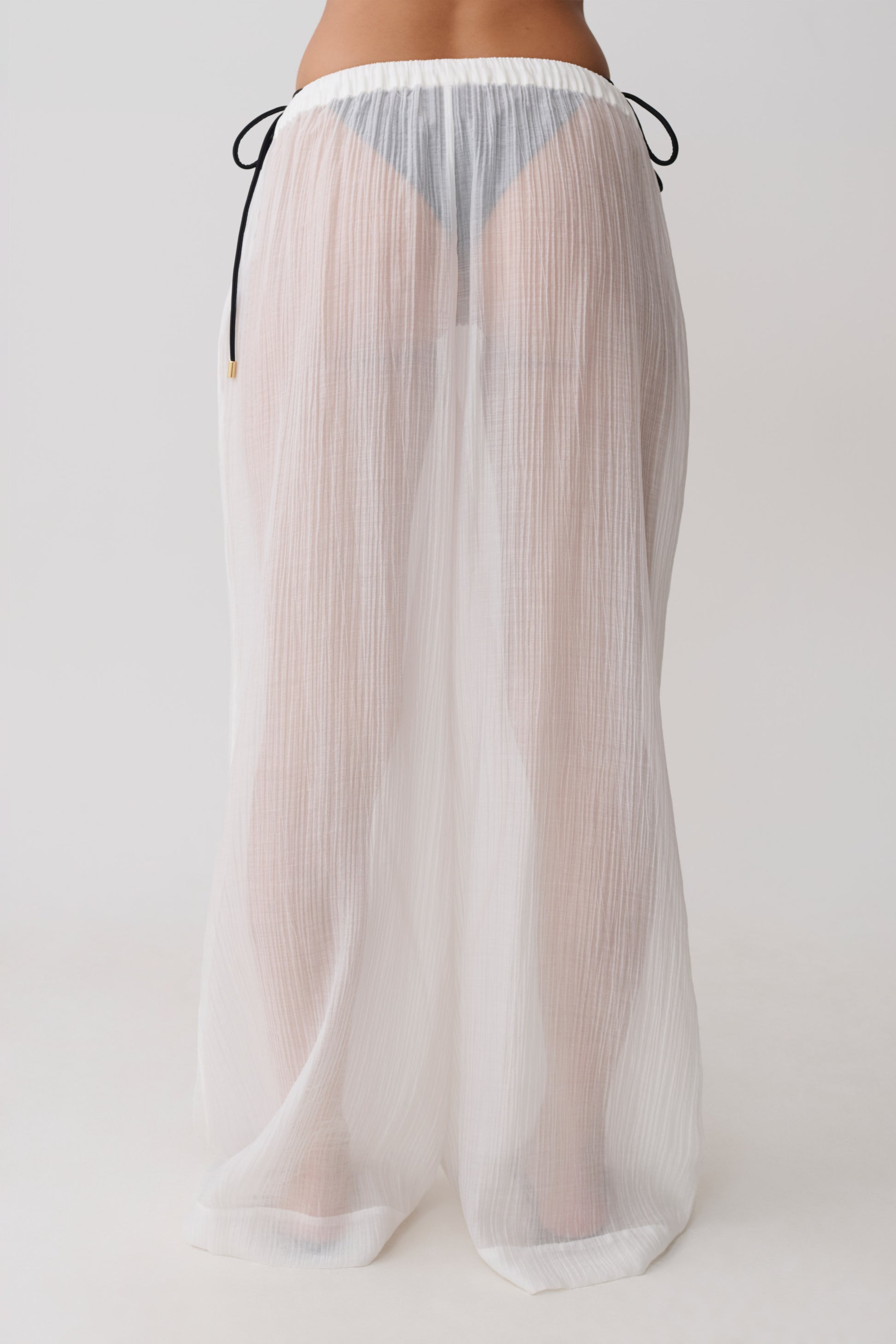 Leilani Sheer Drawstring Wide Leg Pants - Ivory #5