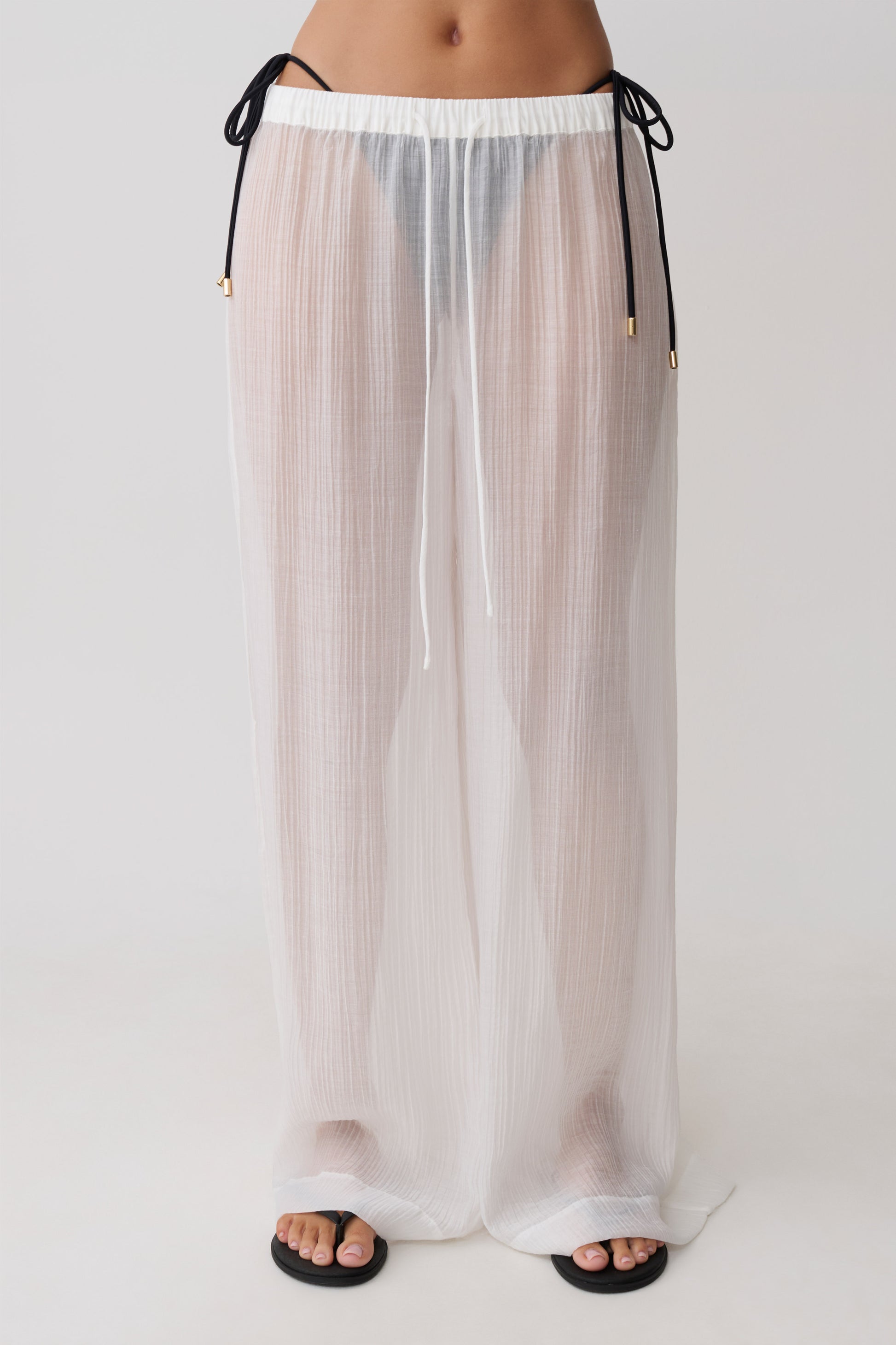 Leilani Sheer Drawstring Wide Leg Pants - Ivory #6