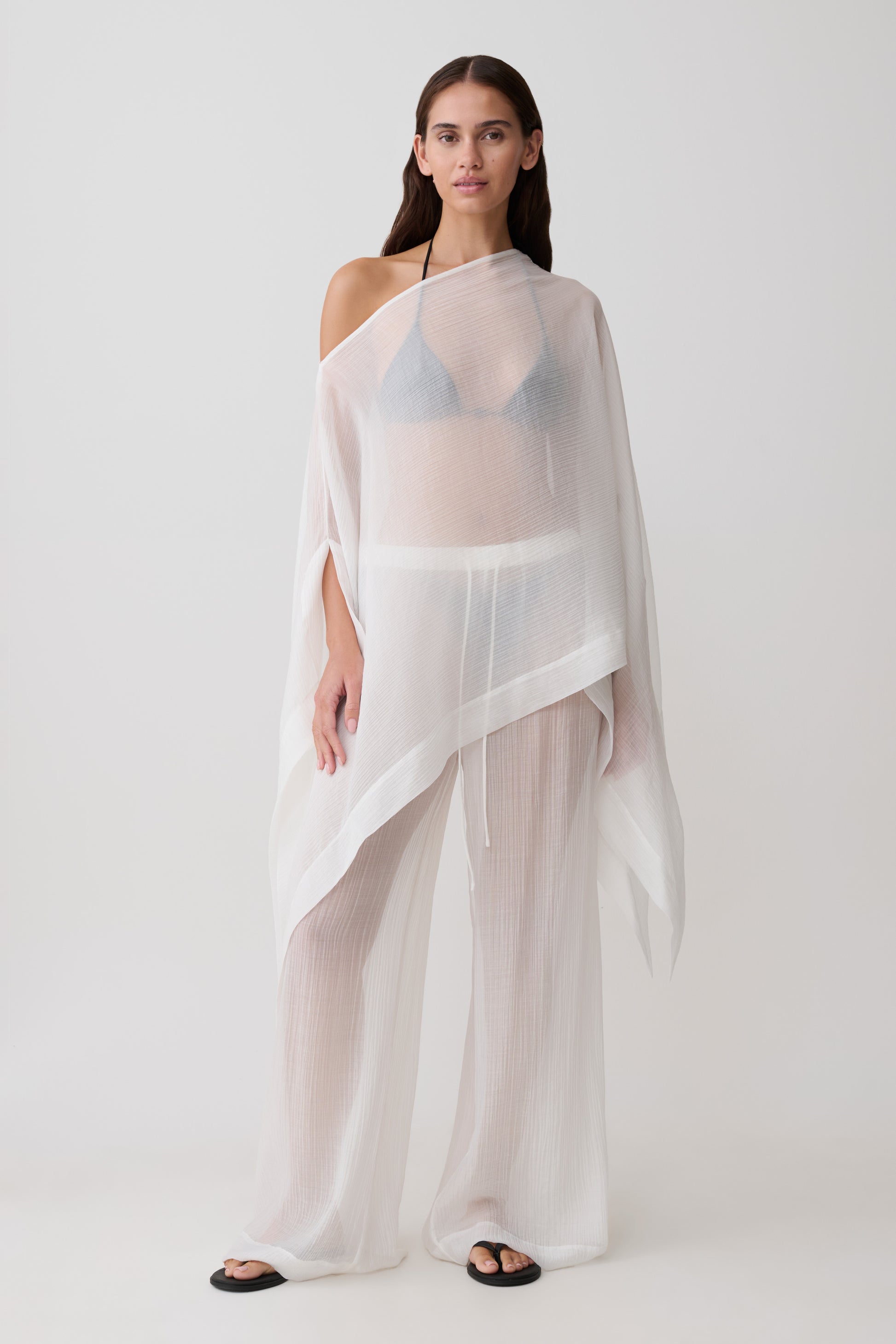 Leilani Sheer Drawstring Wide Leg Pants - Ivory #4